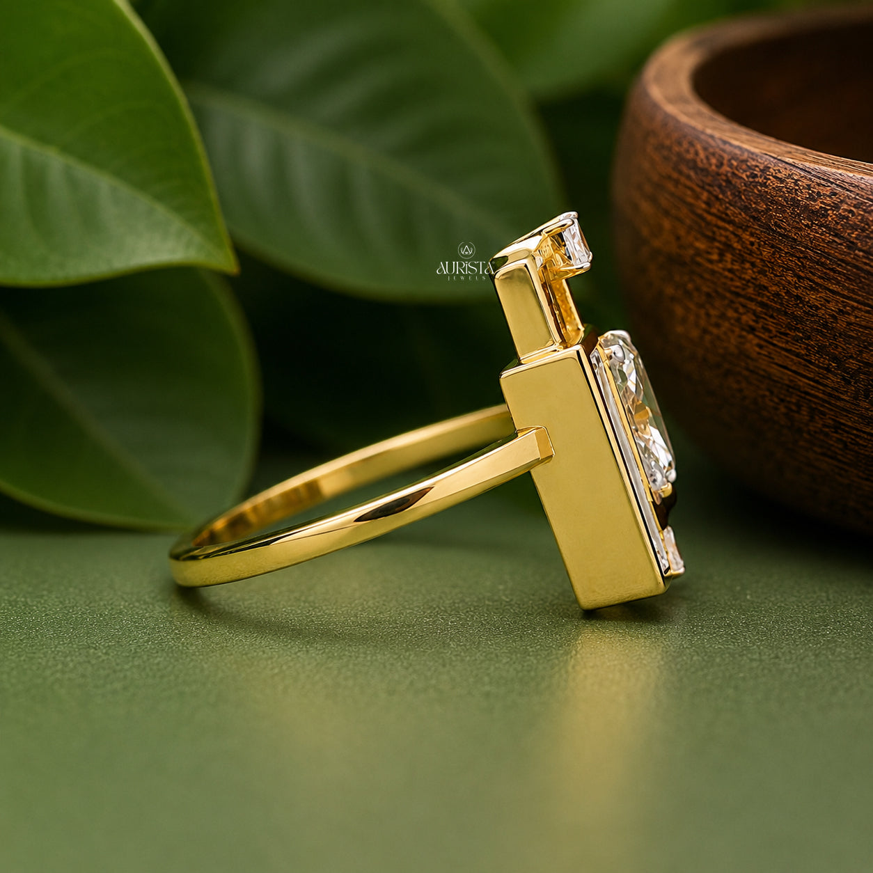Oval Cut Lab Grown Diamond Geometric Ring, Baguette & Princess Statement Ring Band