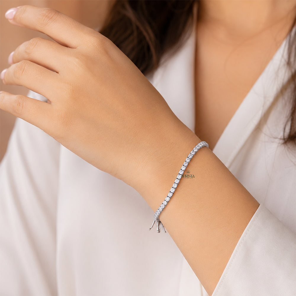 Sparkling Round Moissanite Tennis Bracelet, Sterling Silver Minimalist Wedding Jewelry
