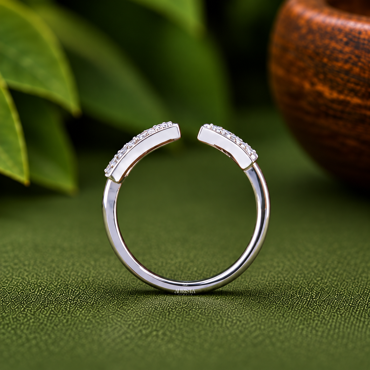 Triangle Shaped Lab Grown Diamond Open Ring, Round Diamond,Geometric Statement Band