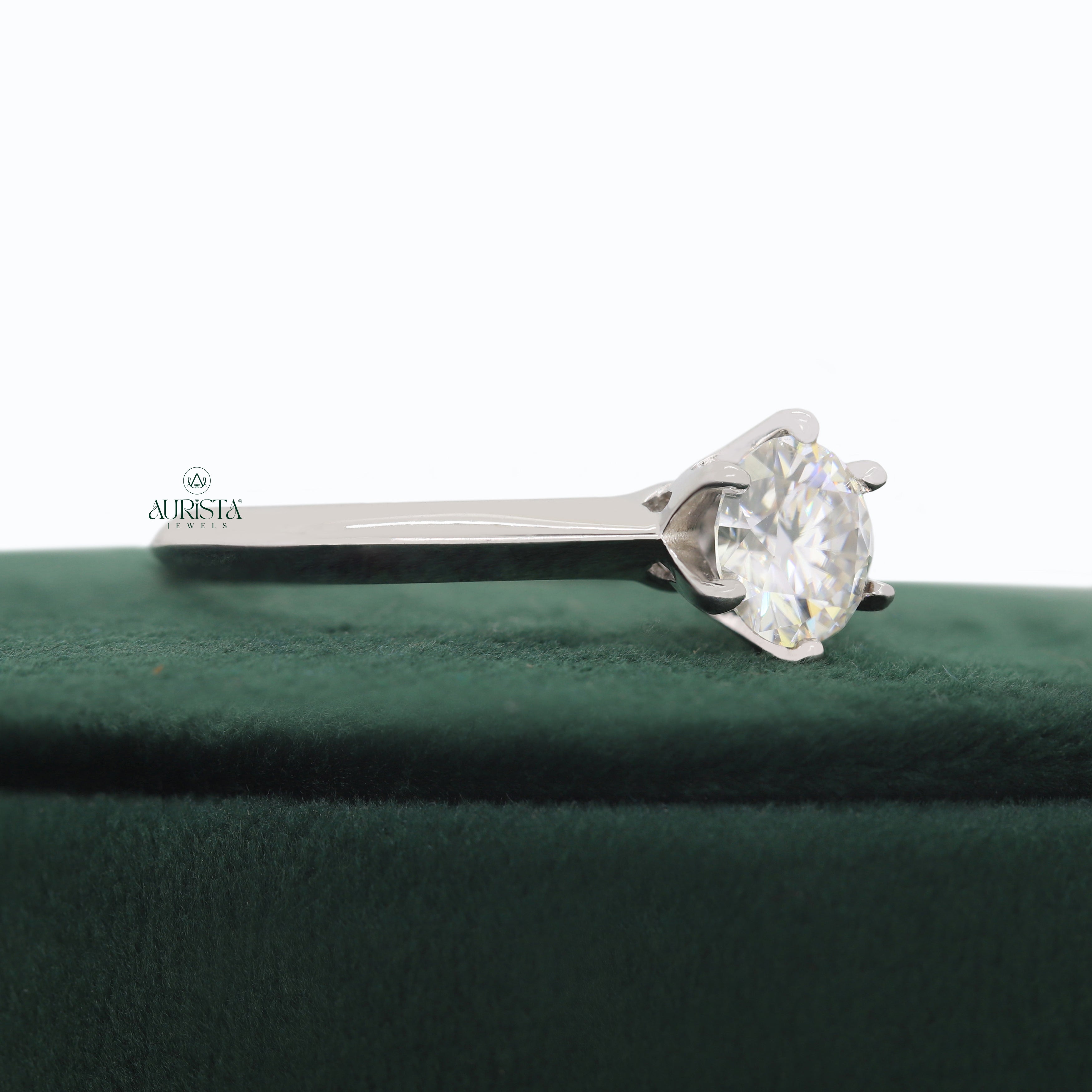Round Cut Lab Grown Diamond Engagement Ring, White Gold Side Stone Anniversary Gift