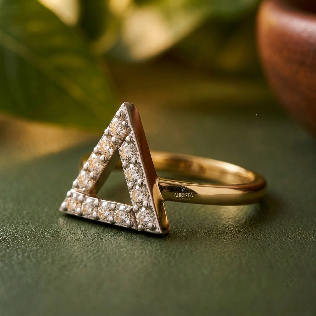 Lab Grown Diamond Gold Geometric Triangle Band Modern Statement Ring Unique