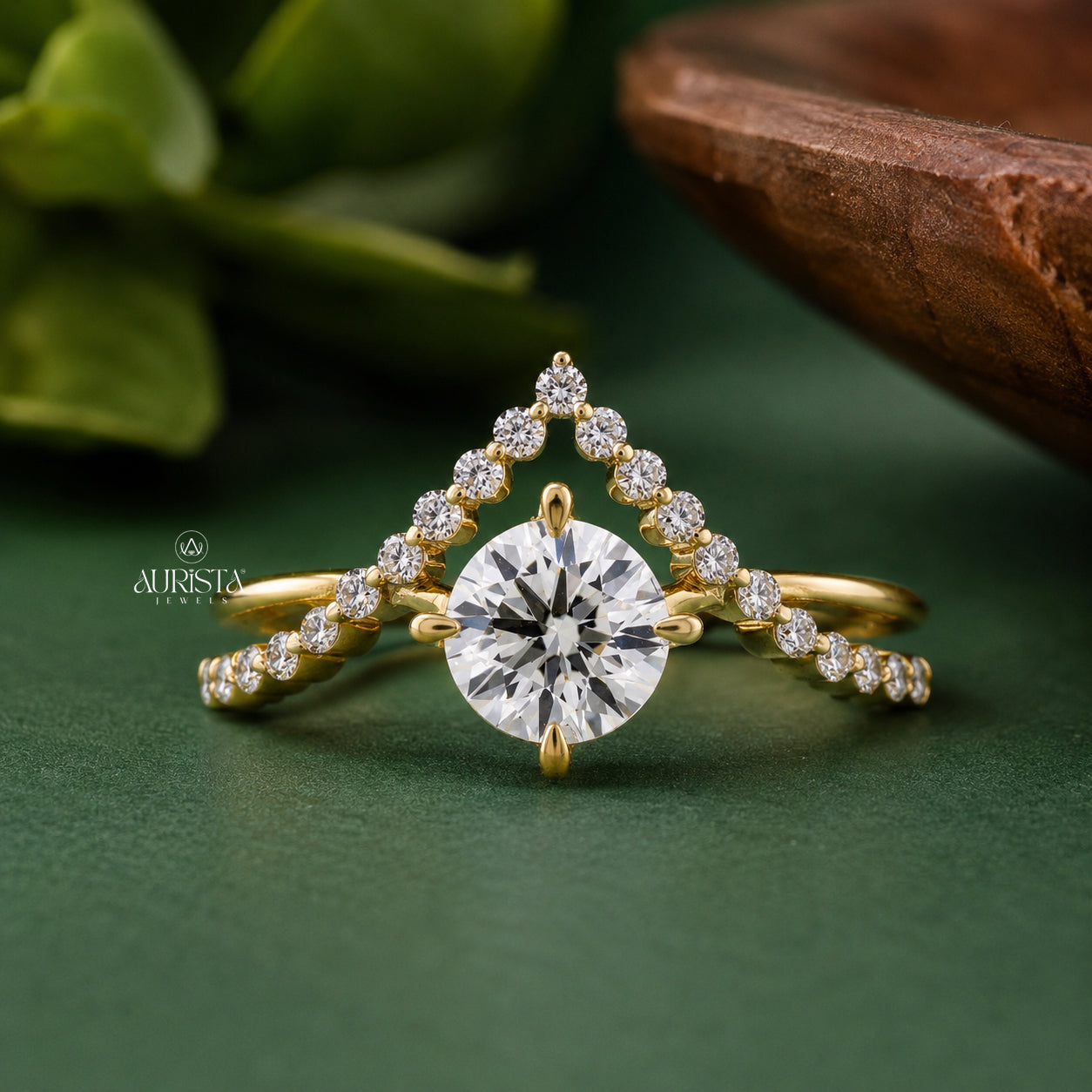 Round Cut Lab Grown Diamond V-Shape Ring, pave Ring, Chevron Wedding Band
