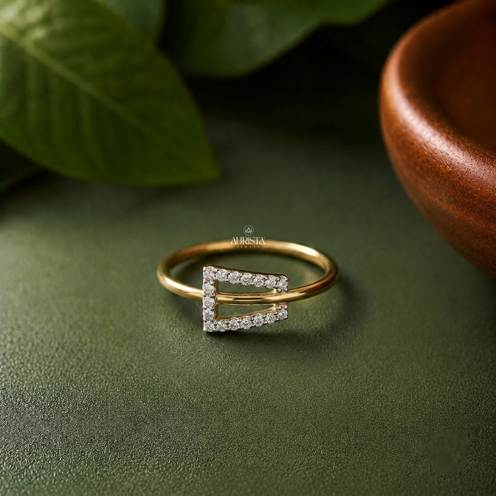 Lab Grown Diamond Gold Geometric Ring Trapezoid Statement Band Modern Stacking Ring