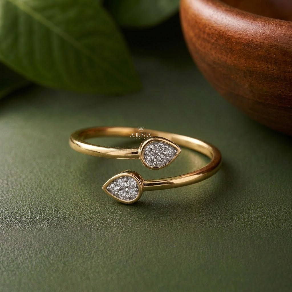 Lab Grown Diamond Gold Pear Ring Bypass Wrap Ring Dainty Leaf Stacking Ring Chic