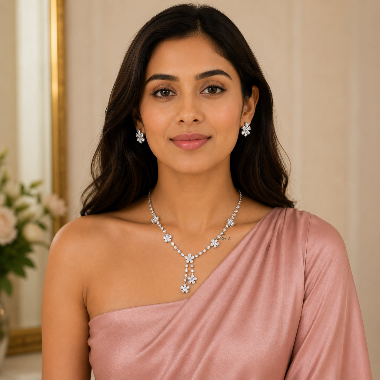 Necklace and Earring moissanite Set Elegant Flower Pendant Minimalist Floral Set
