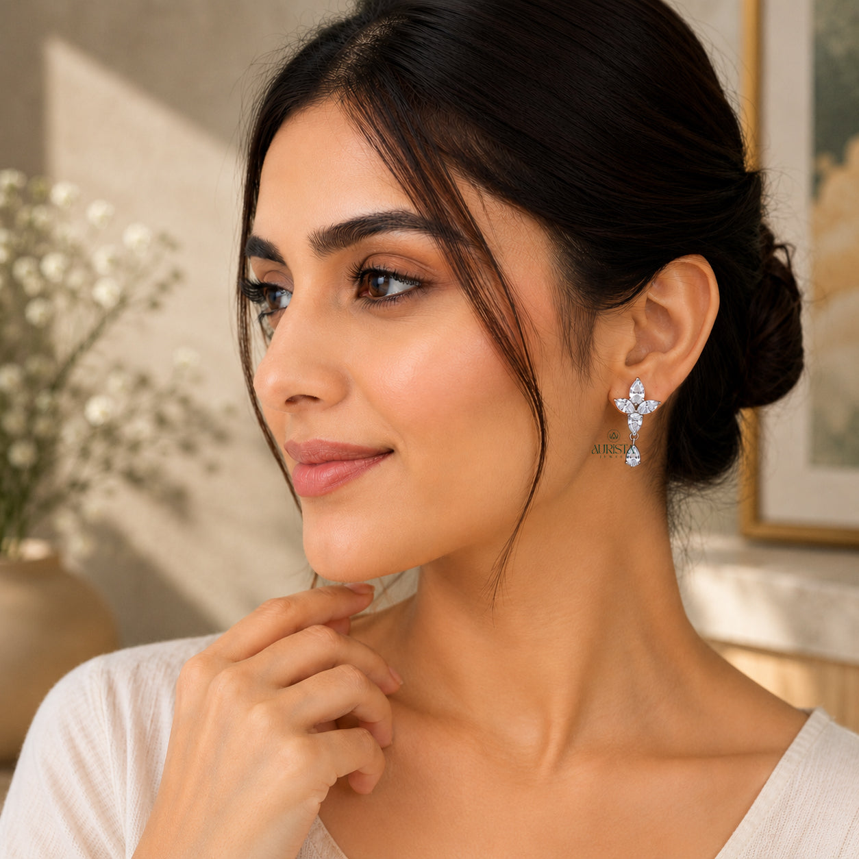 Prae and Marquise Cut Moissanite  Dangle Earrings Bridal Party Gift