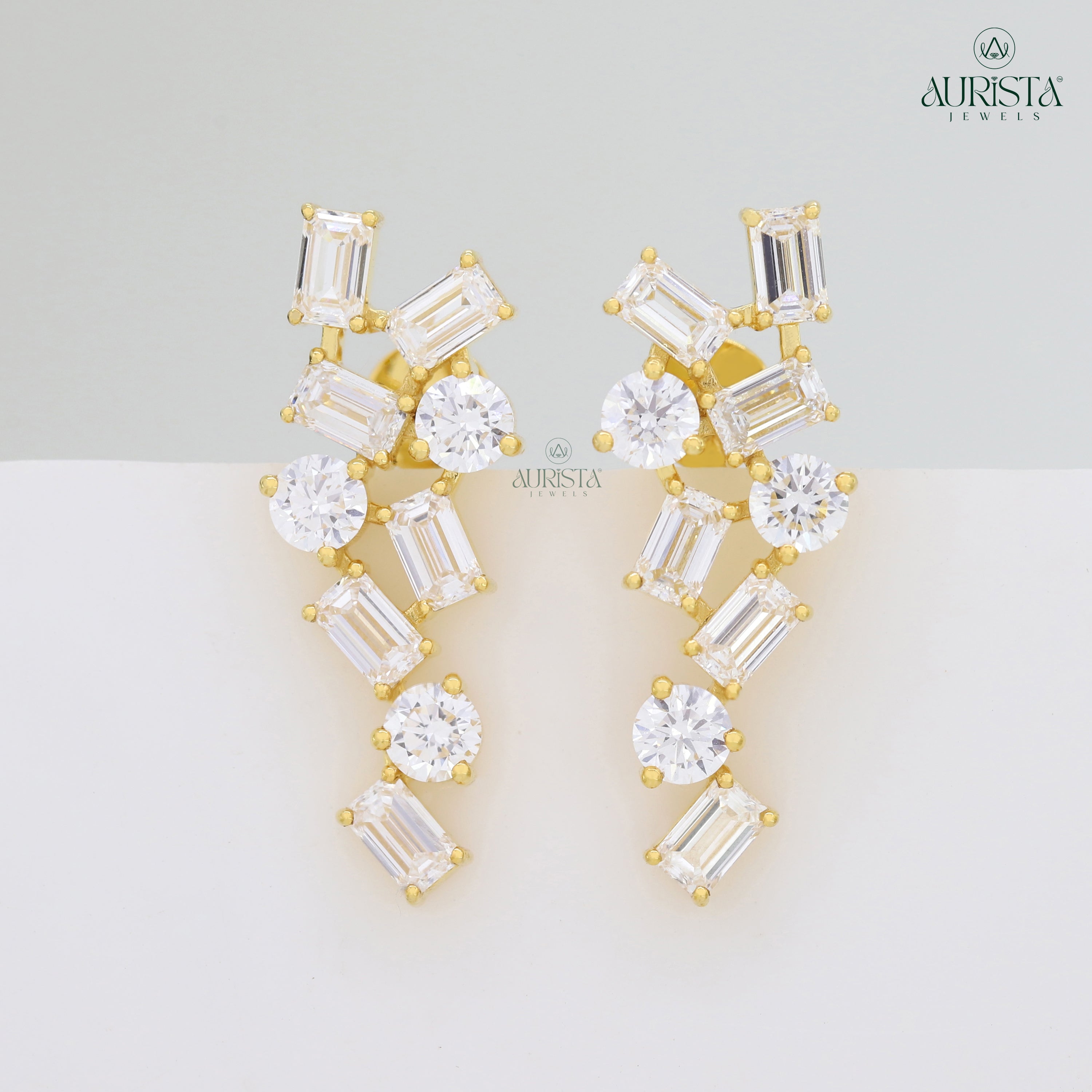 Crown Eternal – White Diamond Drop Earrings