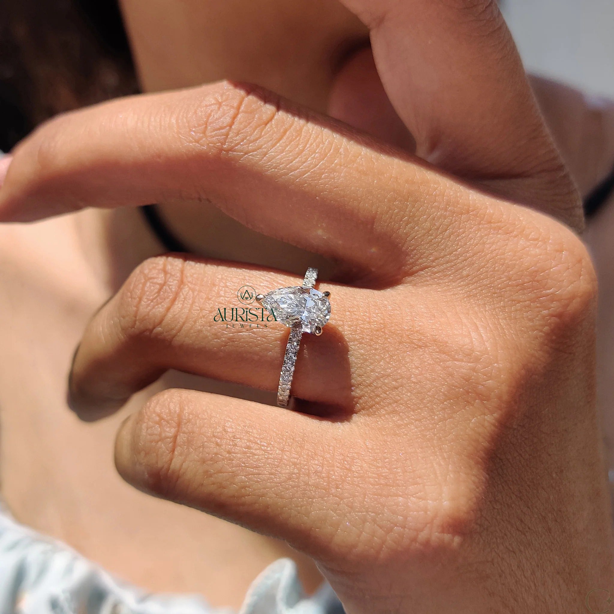 Luxury Pear Cut Diamond Pave Ring with Elegant Timeless Sparkle