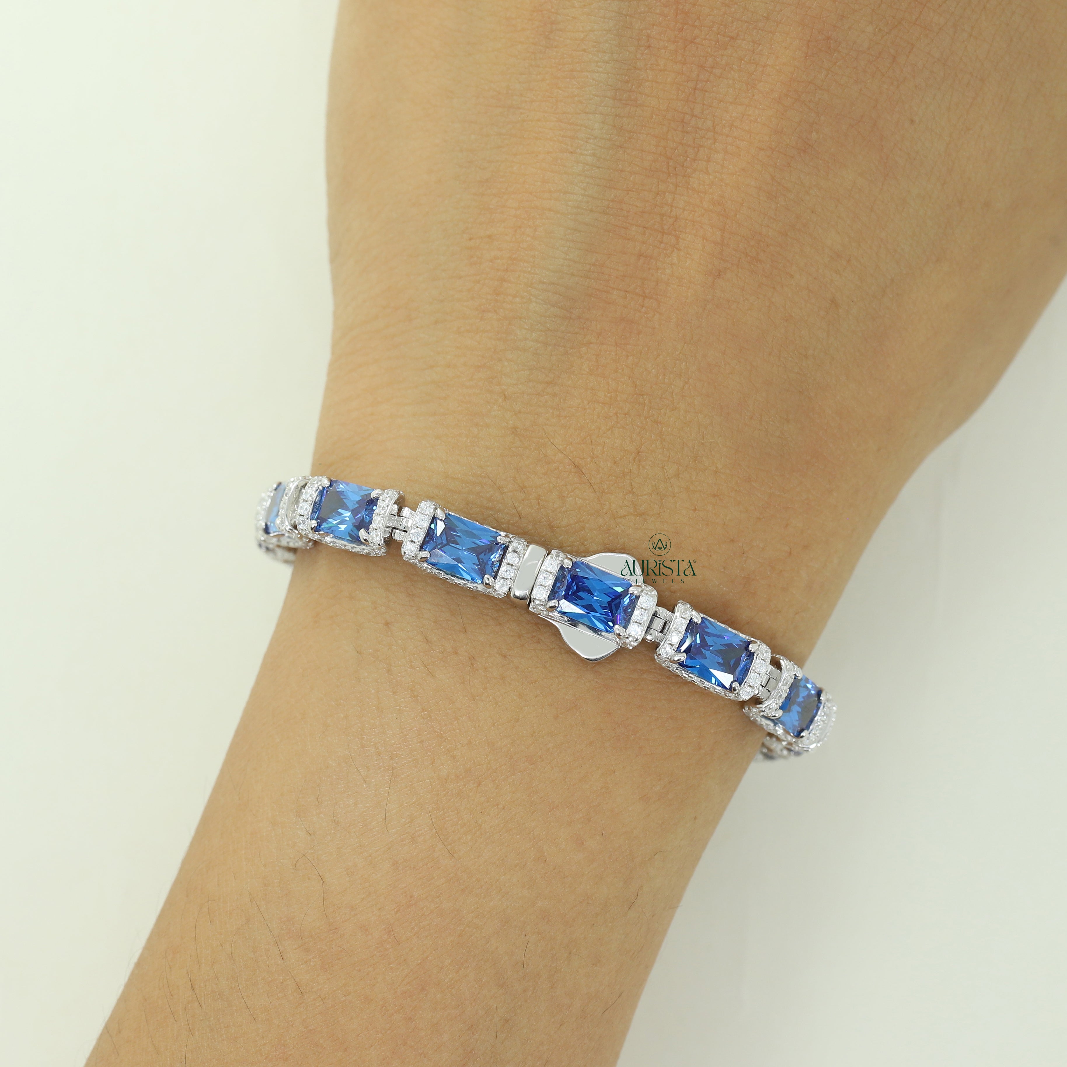 Elegant Blue Stone Tennis Bracelet Radiant Cut Moissanite Fine Jewelry for Women