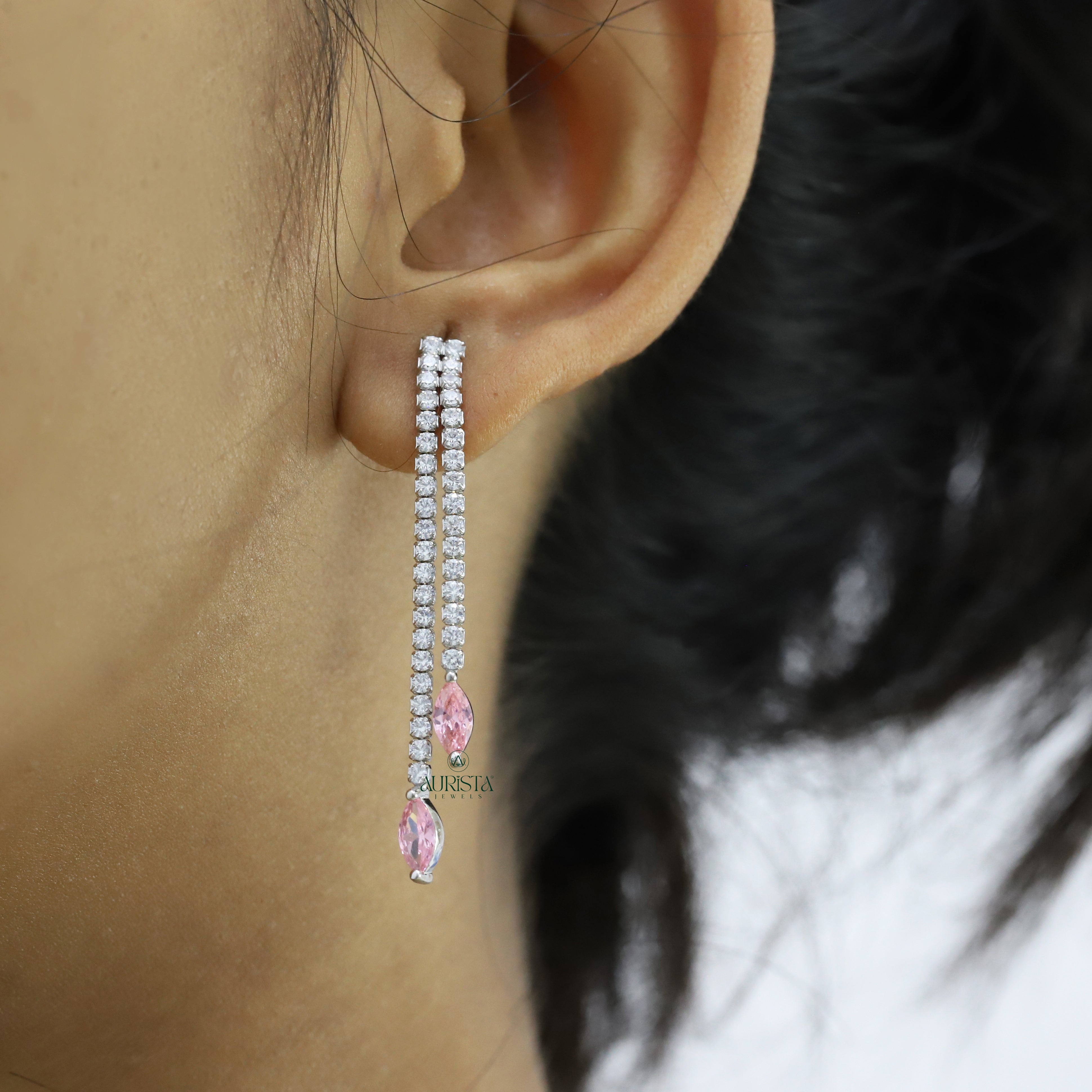 Elegant Moissanite Necklace and Earring Set with Round and Pink Marquise Accents