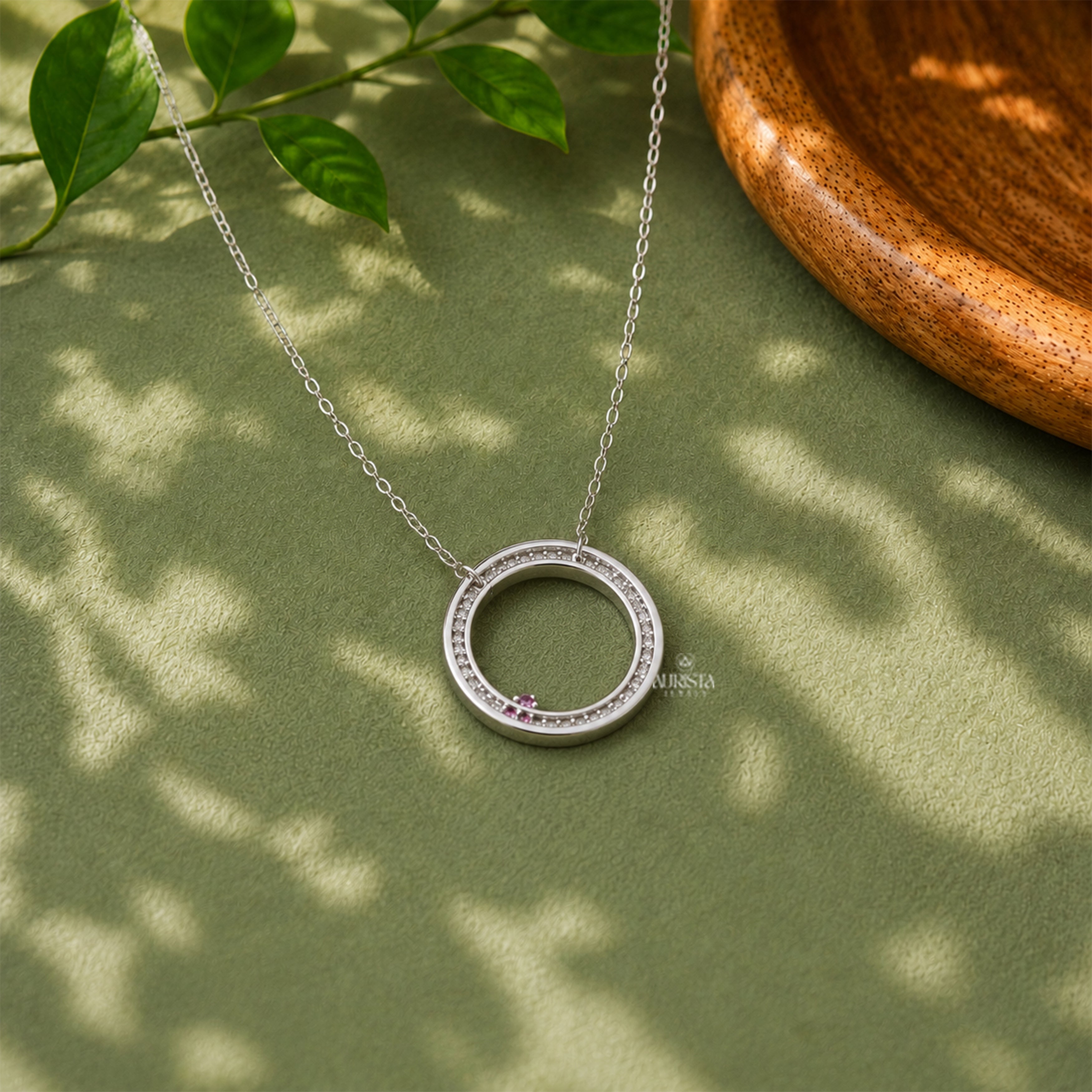 Dainty Moissanite Round Diamond Circle Pendant Necklace Floral Charm Gift For Her