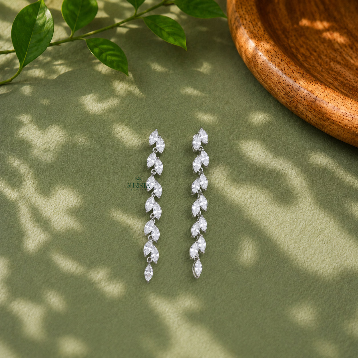 Marquise Cut Moissanite Drop Earrings Dainty Leaf Chain Dangle Earrings