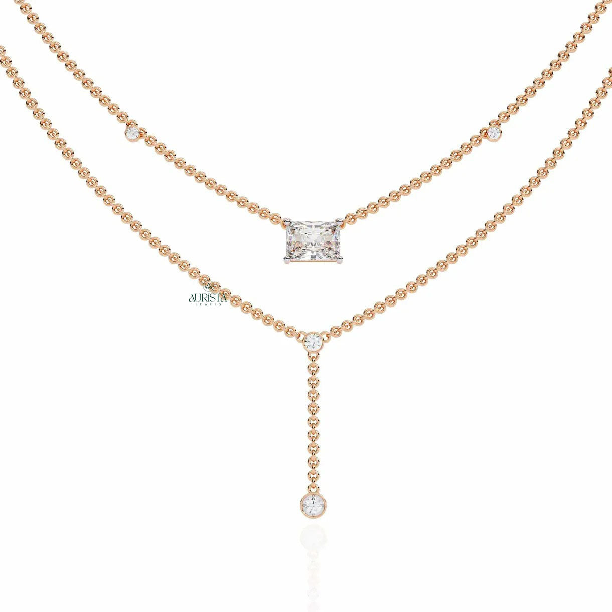 Gold Lab Grown Diamond Lariat Y Necklace Minimalist Layered Drop Dainty Chain Jewelry