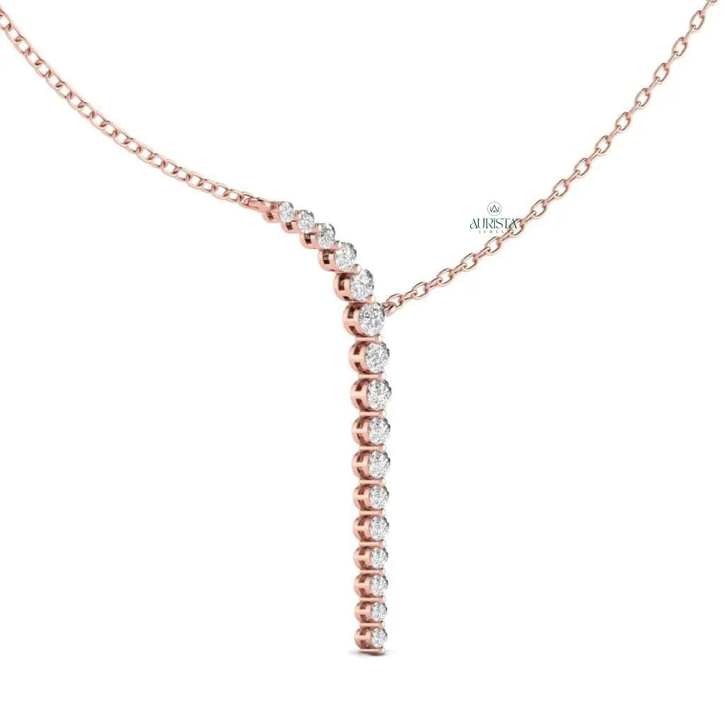 Gold Asymmetrical Necklace Lab Grown Diamond Lariat Minimalist Delicate Y Chain Gift
