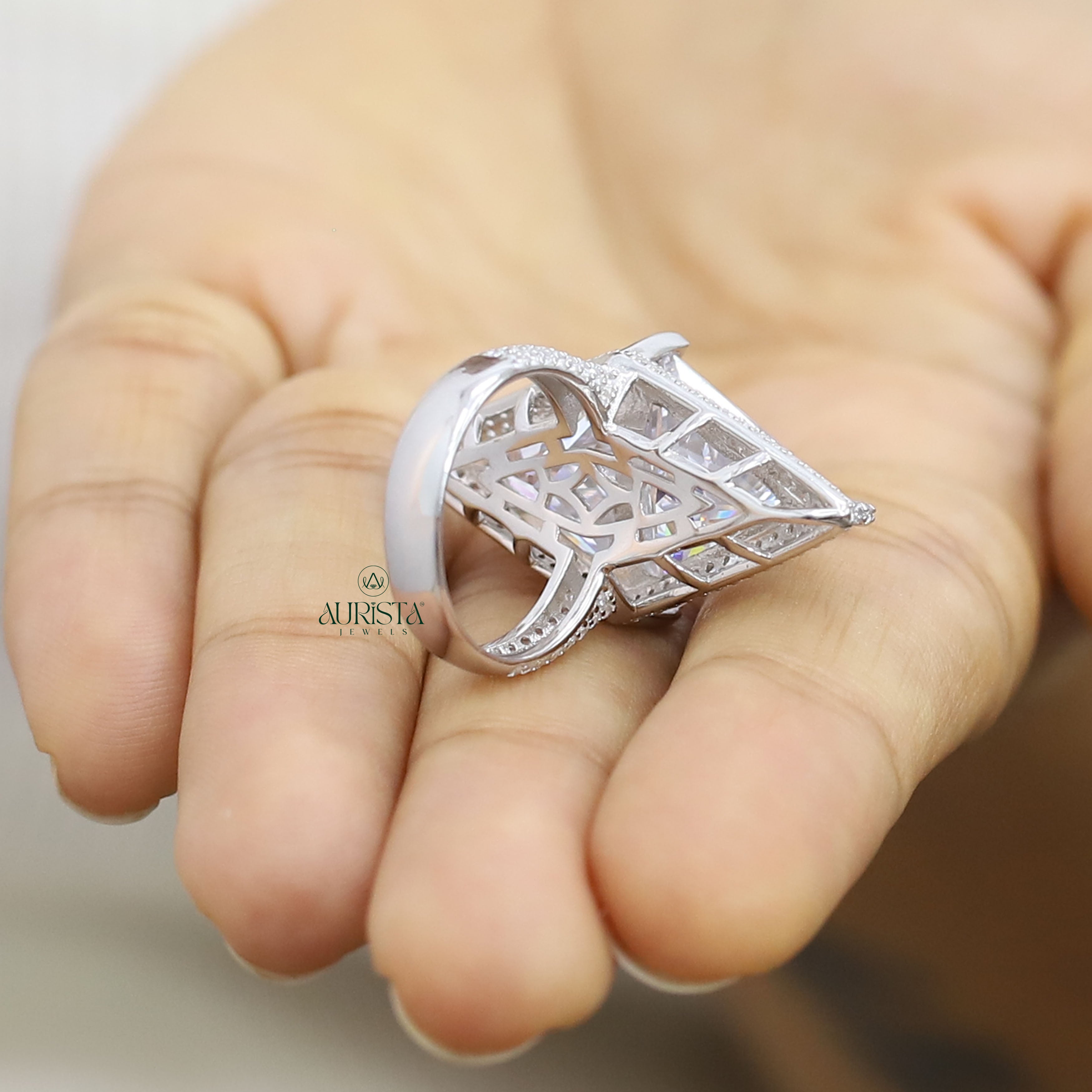 Unique Pear Cut Purple Gem, Kite  Moissanite  Diamond Statement Cocktail Ring White Gold