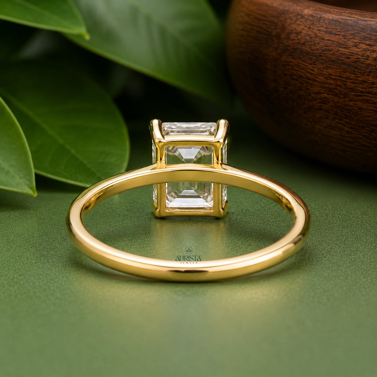 Emerald Cut Lab Grown Diamond Ring, Minimalist Engagement Wedding Ring Solitaire