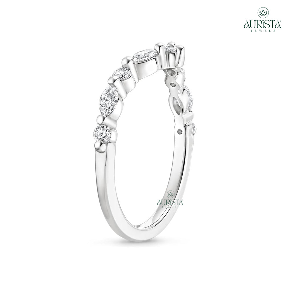 Marquise Shape Moissanite Diamond Ring Set, bridal-set With Round Side Stones