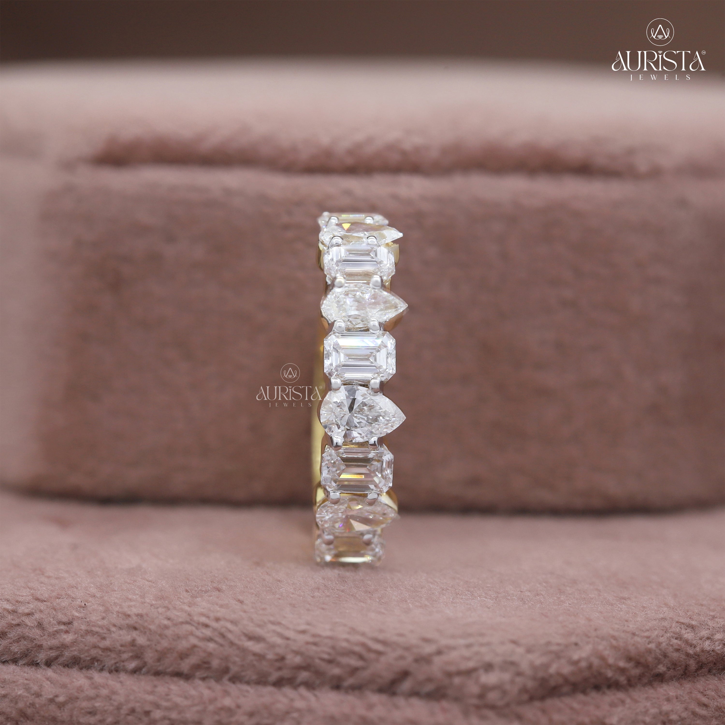 Wear Your Promise- Yellow Gold Band with Pear And Emerald Diamond