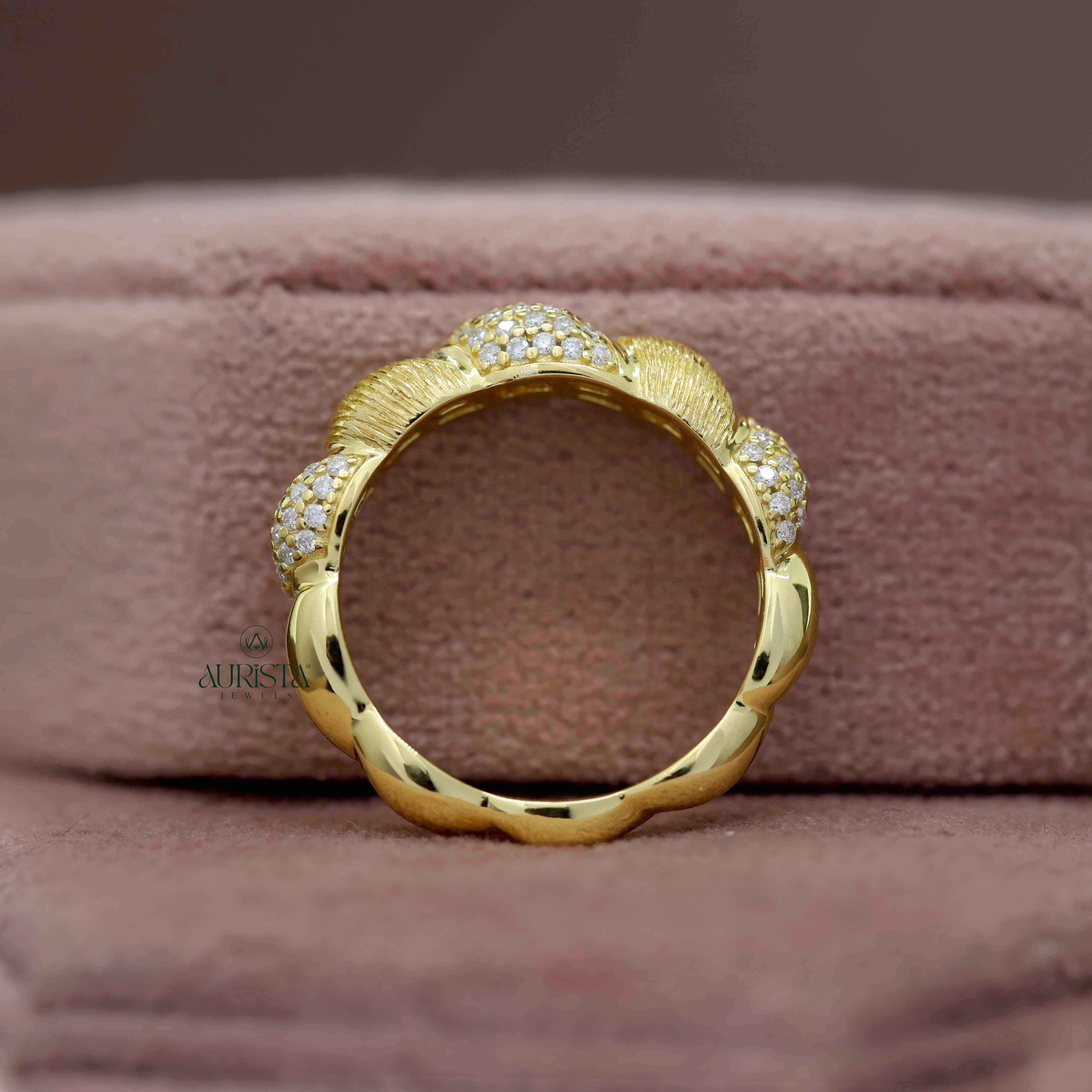 Twisted Gold Lab Grown Diamond Band, Pavé Stackable,Round Cut Diamond,Bridal Jewelry