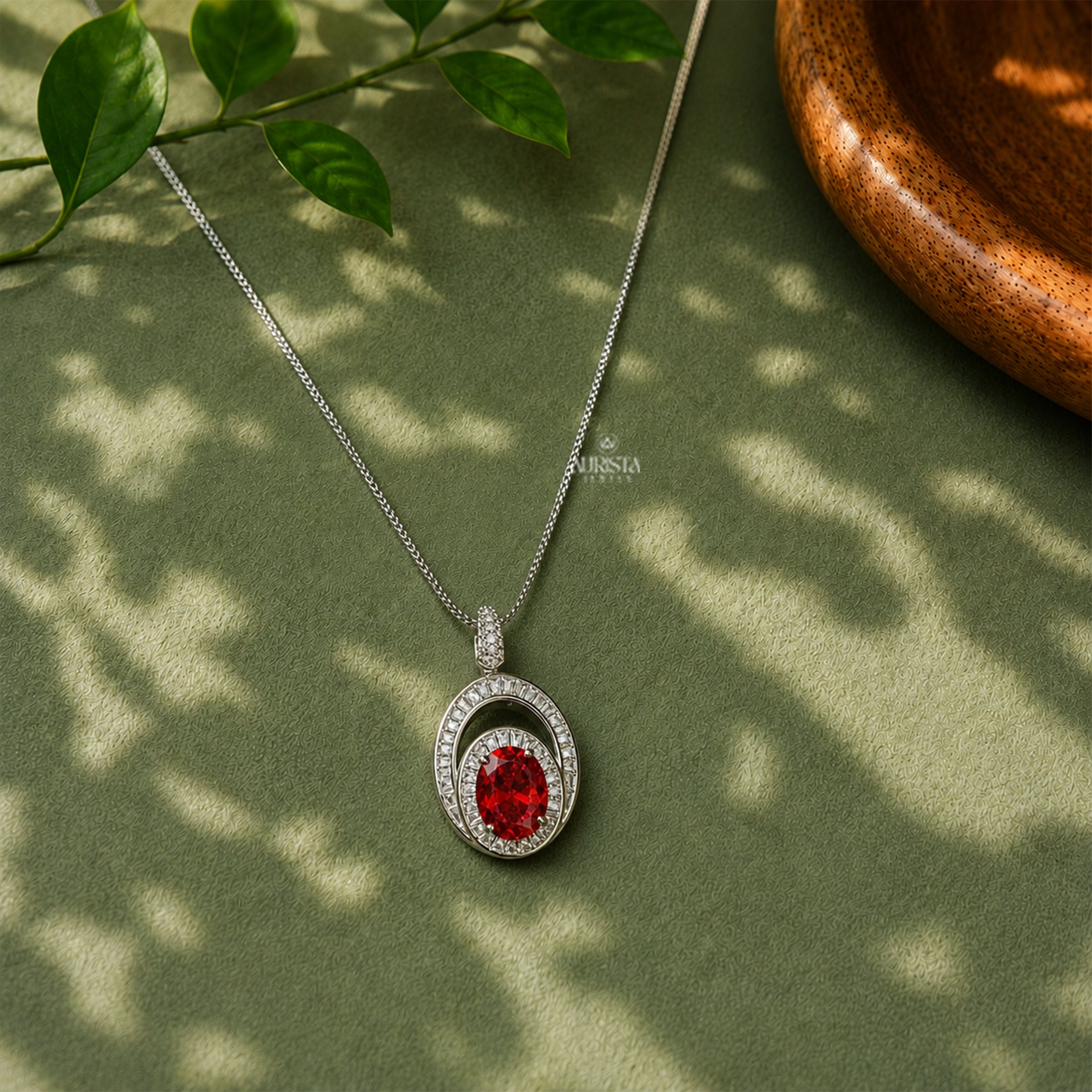 Oval Red Gemstone Pendant Statement Necklace Luxury Moissanite Jewelry Gift