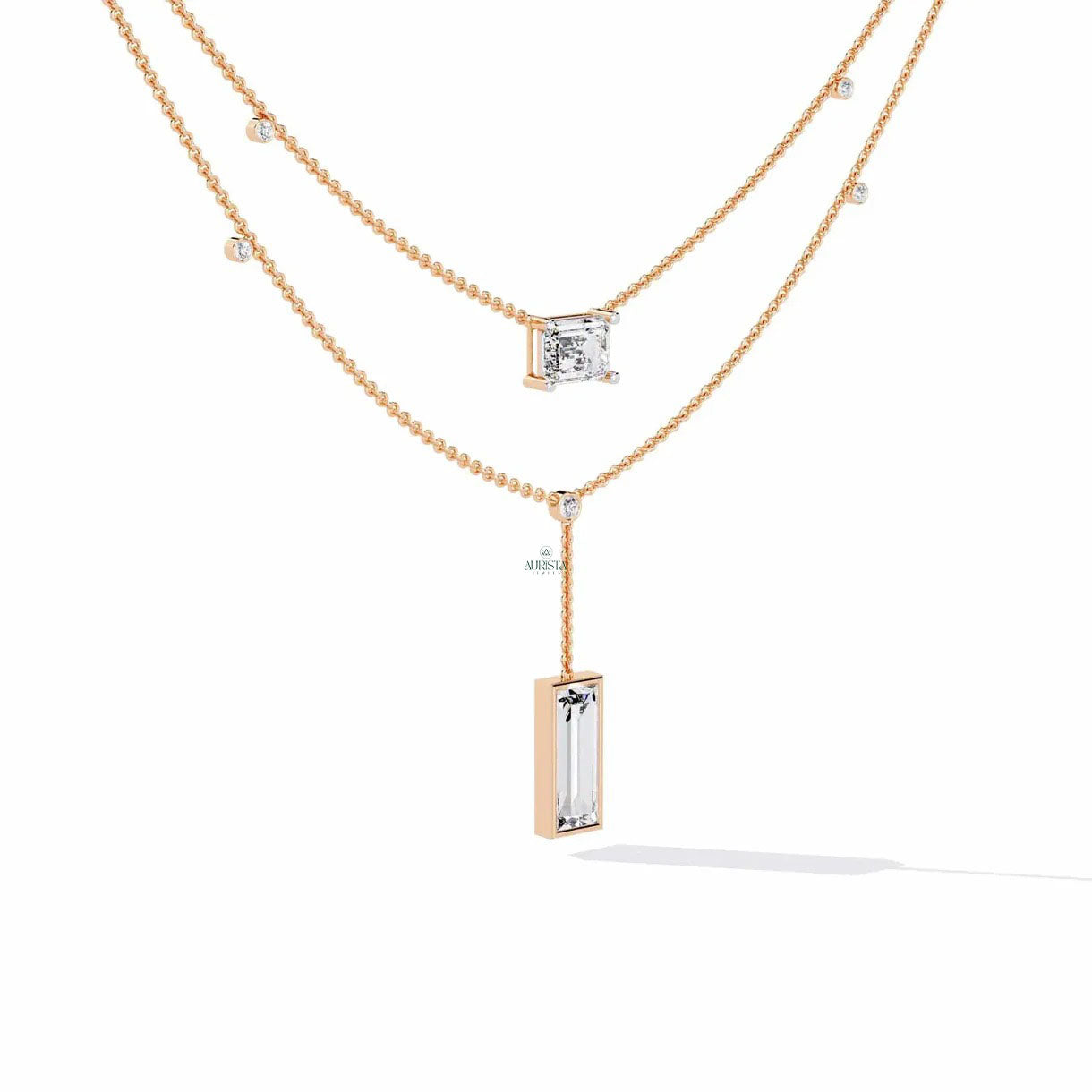 Gold Lab Grown Diamond Lariat Y Necklace Minimalist Layered Drop Dainty Chain Jewelry