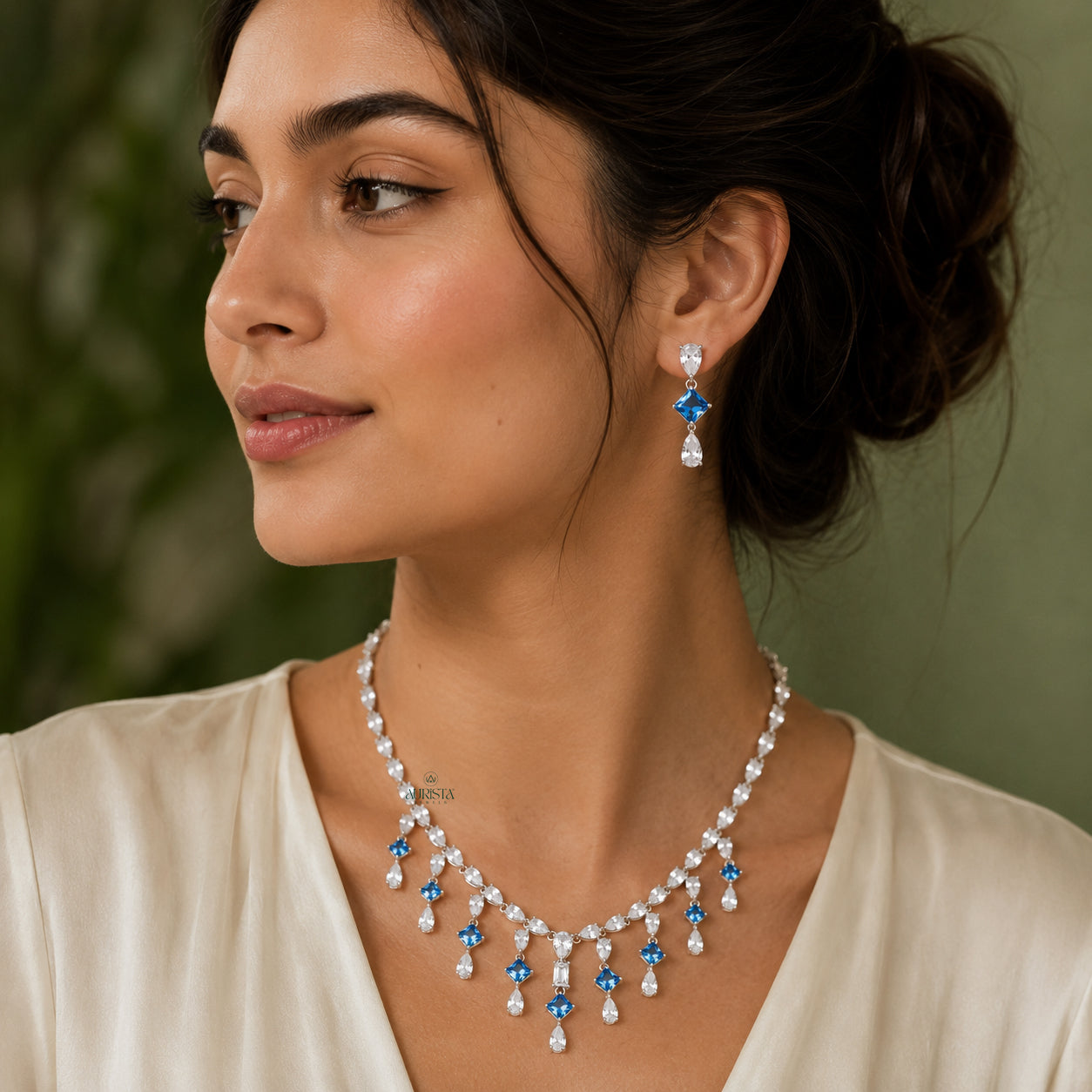 Pear Moissanite Necklace and Earring Set, Bridal Teardrop Statement Jewelry