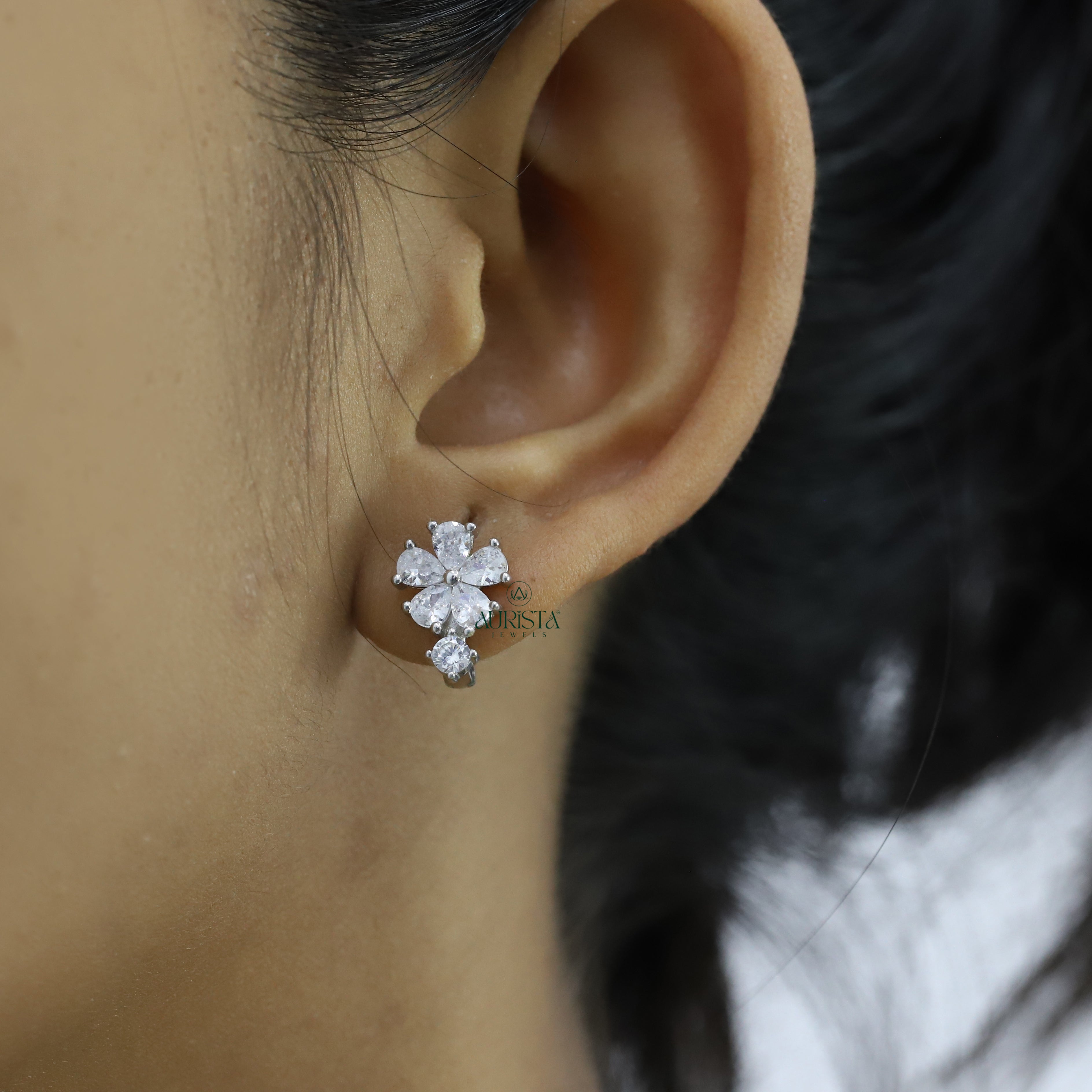 Necklace and Earring moissanite Set Elegant Flower Pendant Minimalist Floral Set