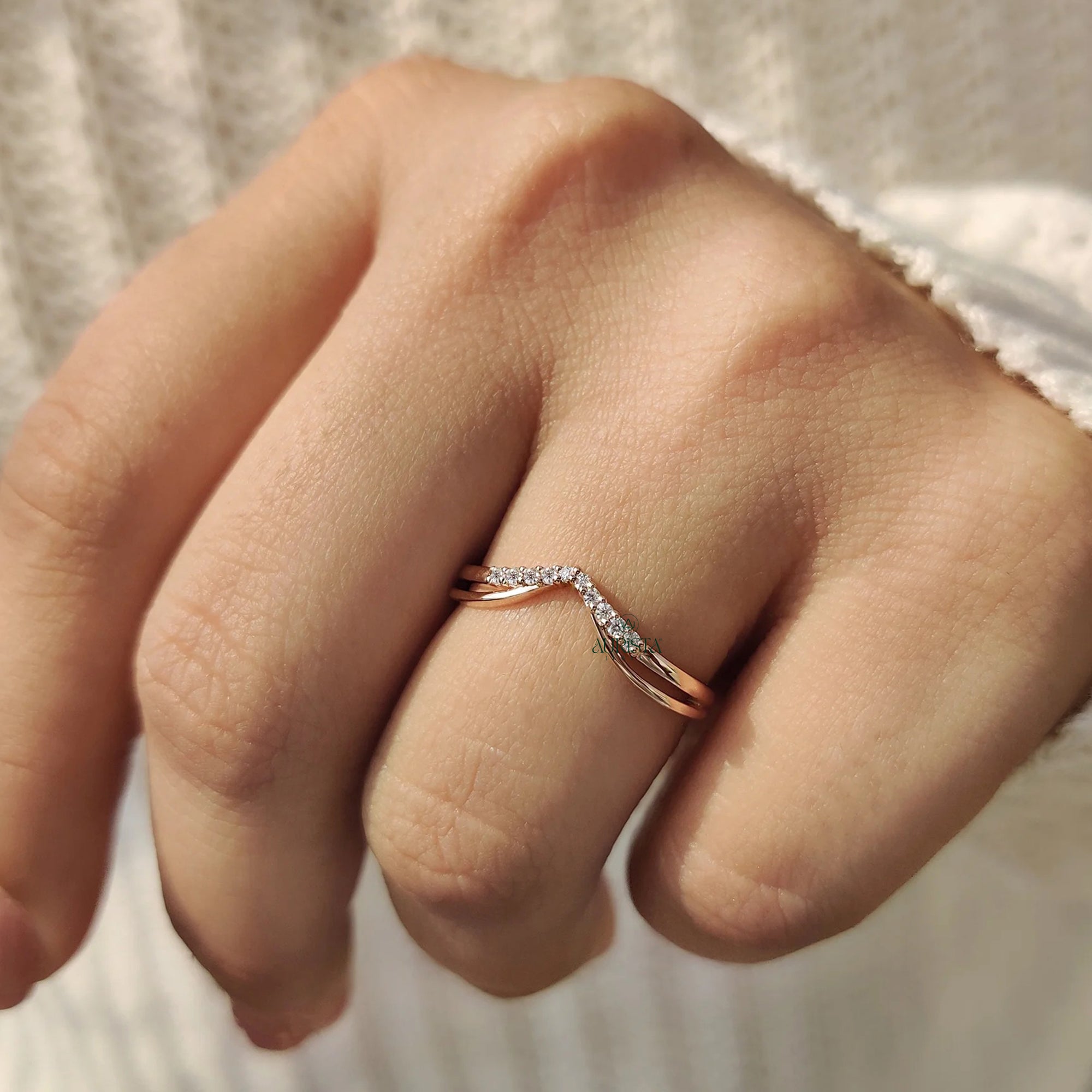 Stylish Chevron Diamond Ring in Gold