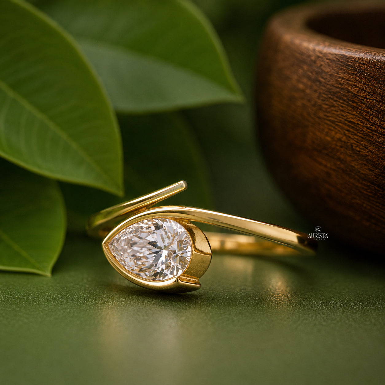 Pear Cut Lab Grown Diamond Bypass Ring,Solitaire Ring Minimalist Engagement Wedding