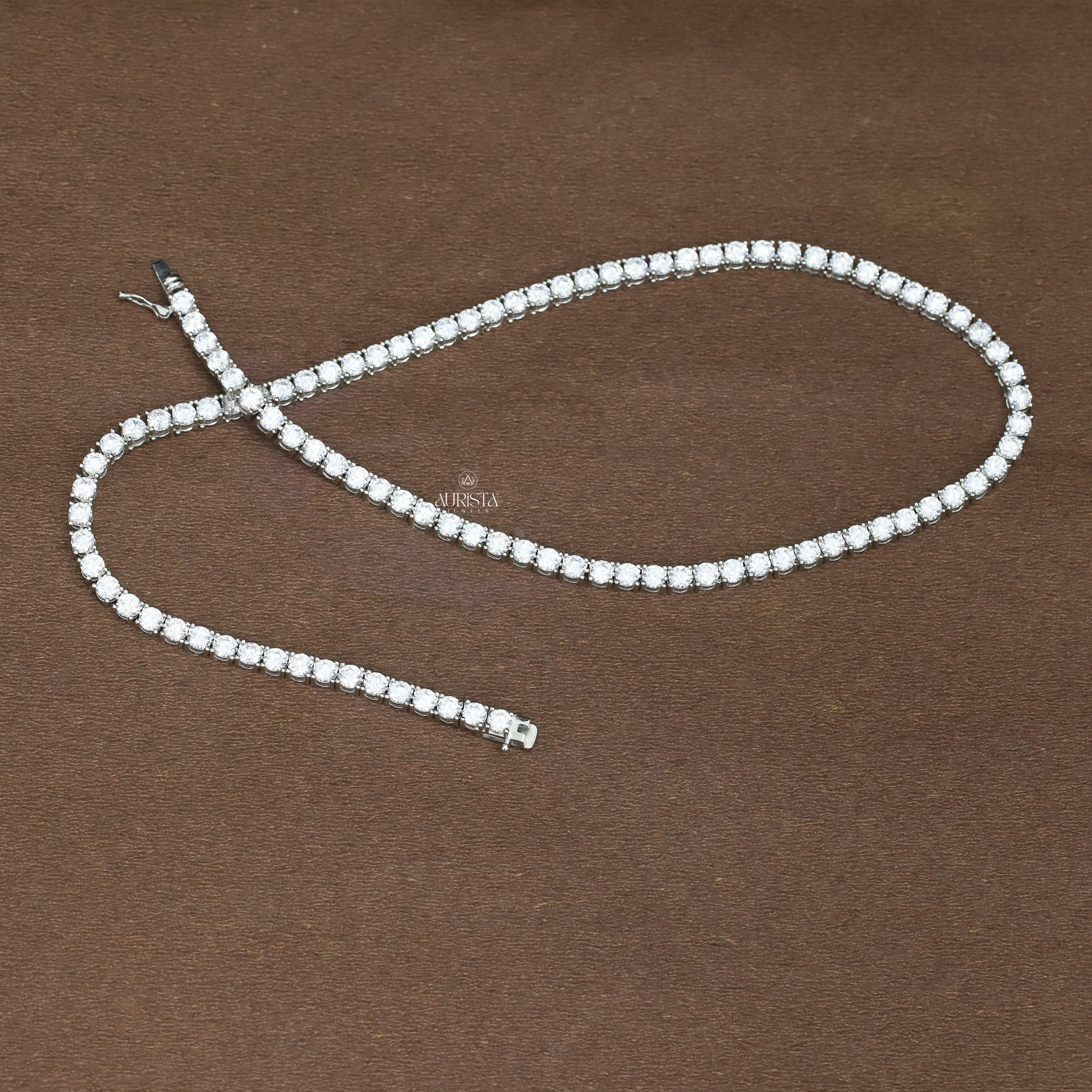 Classic Moissanite Tennis Necklace Round Cut Solitaire Chain Wedding Jewelry