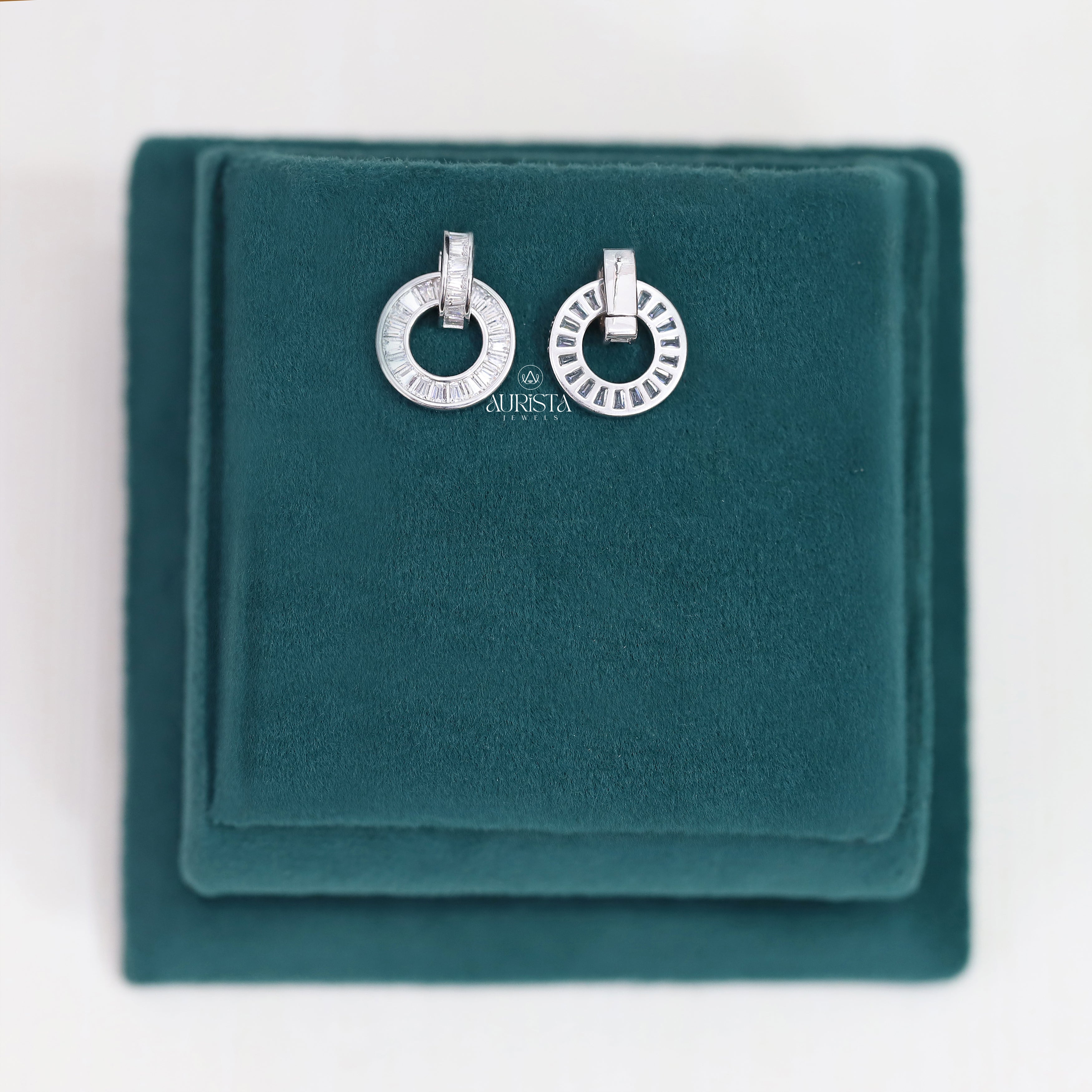 Baguette Cut Moissanite Circle Drop Earrings, Minimalist Round Hoop Dangle Jewelry Gift