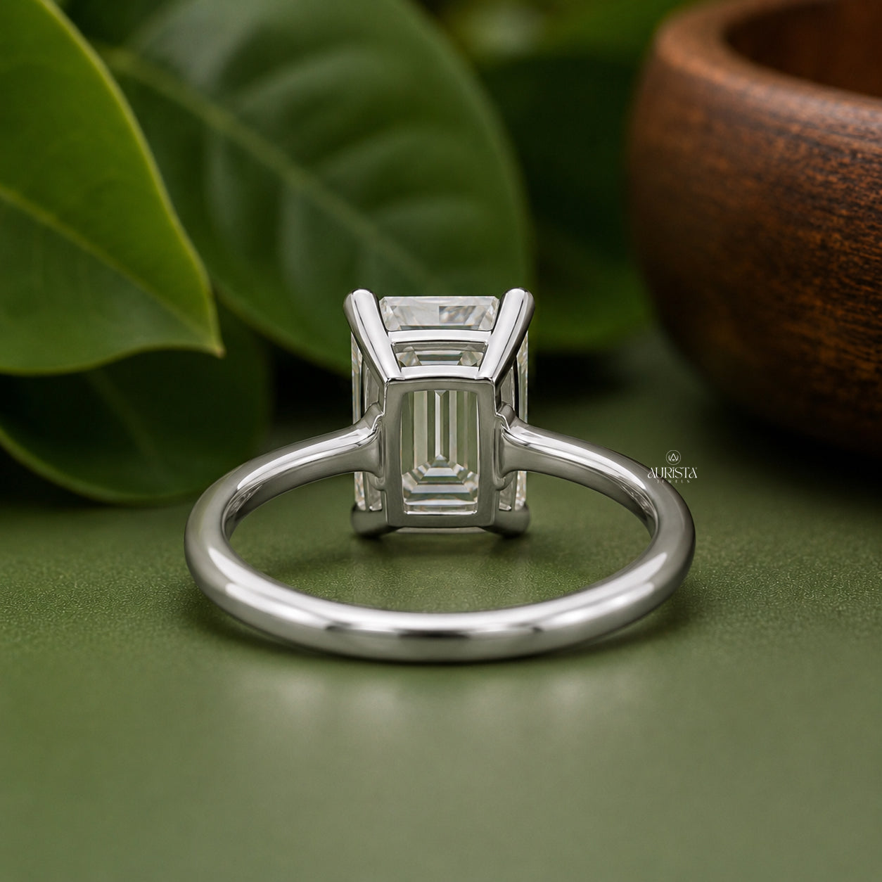 Emerald Cut Lab Grown Diamond Ring, Minimalist Engagement Wedding Ring Solitaire