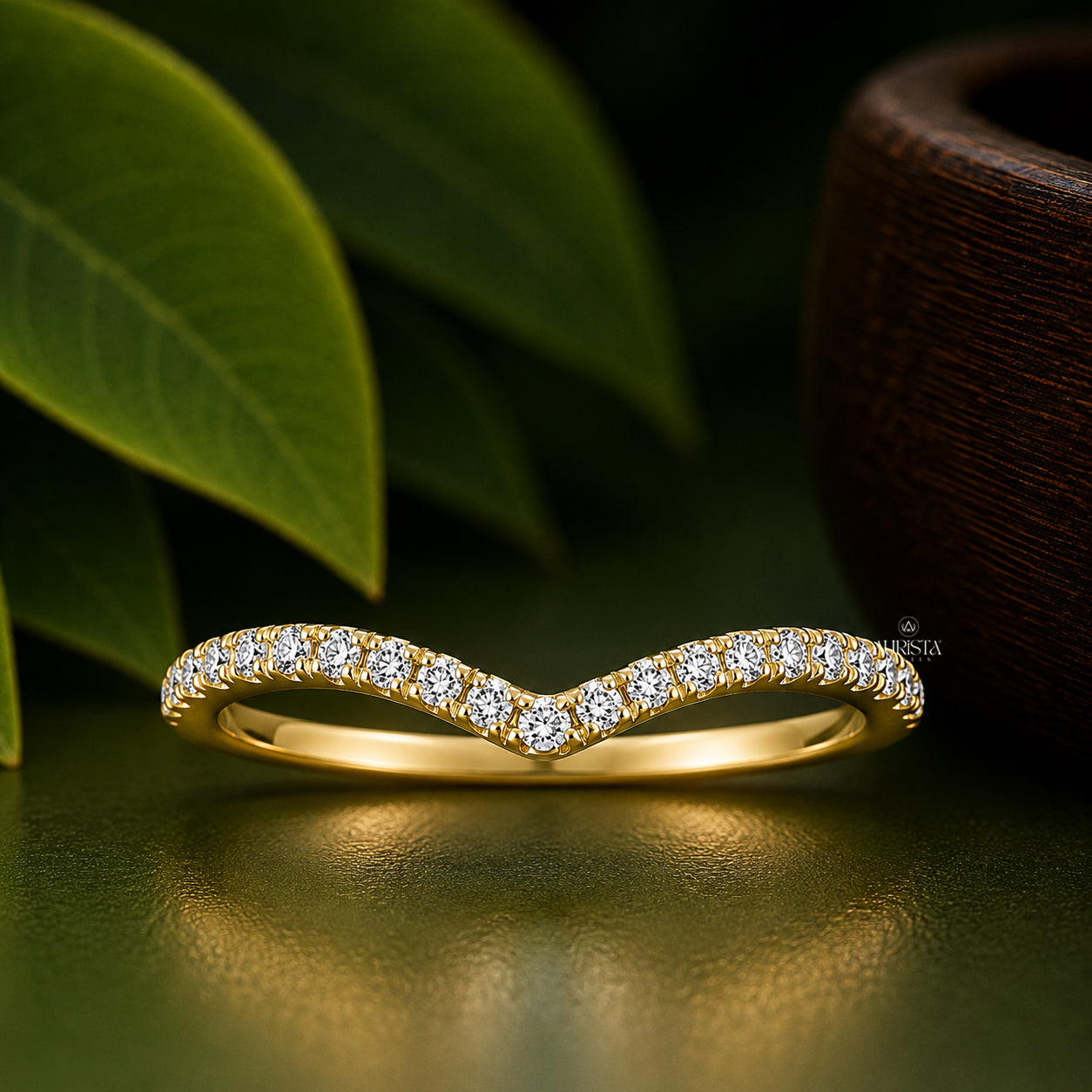 1 CT Round Lab Grown Diamond Engagement Ring & Gold Contour Bridal Set