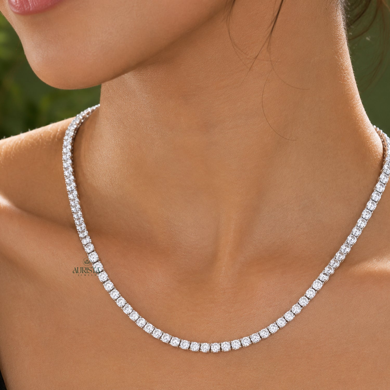 Classic Moissanite Tennis Necklace Round Cut Solitaire Chain Wedding Jewelry