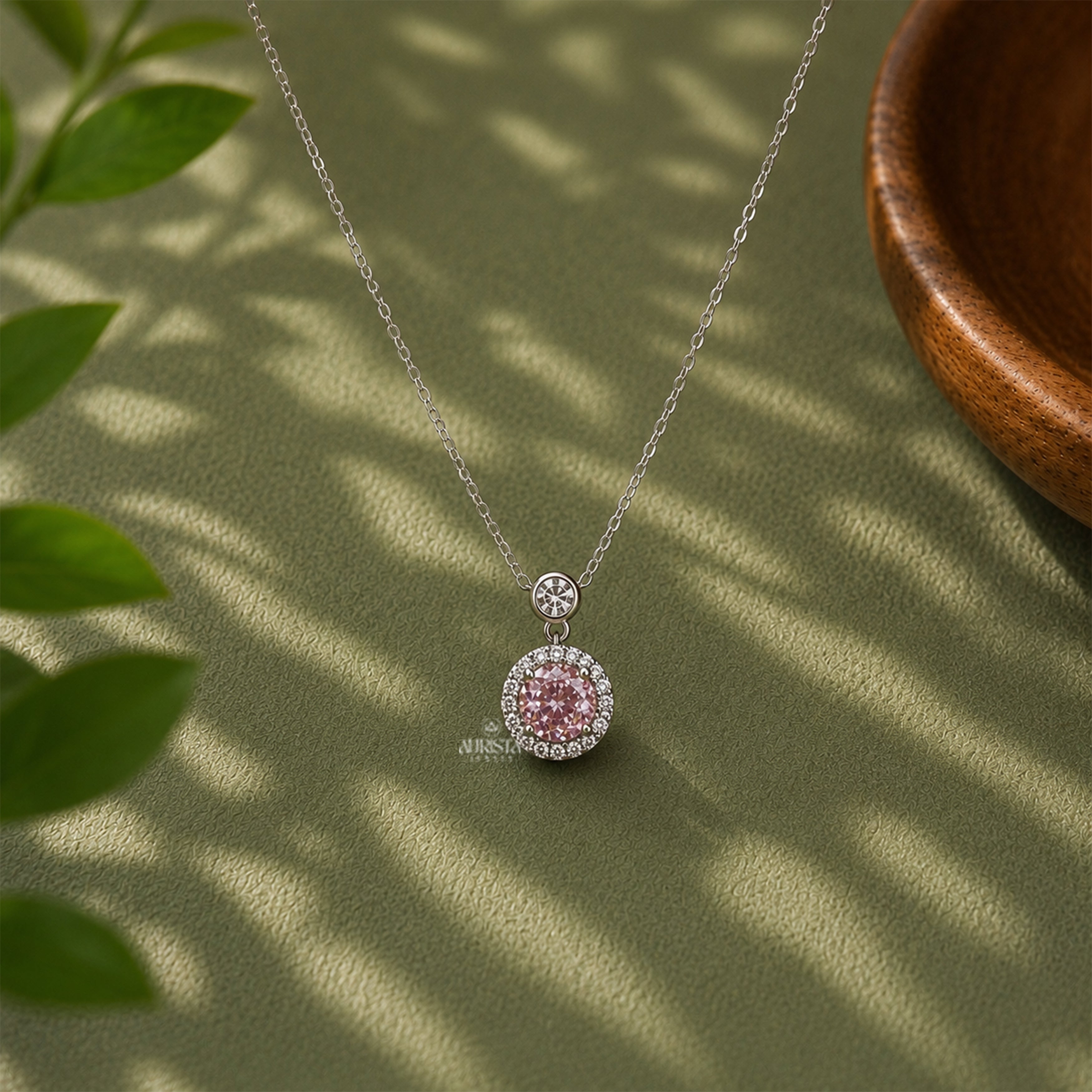 Dainty Moissanite Pink Gemstone Round Pendant Necklace Minimalist Layering Jewelry