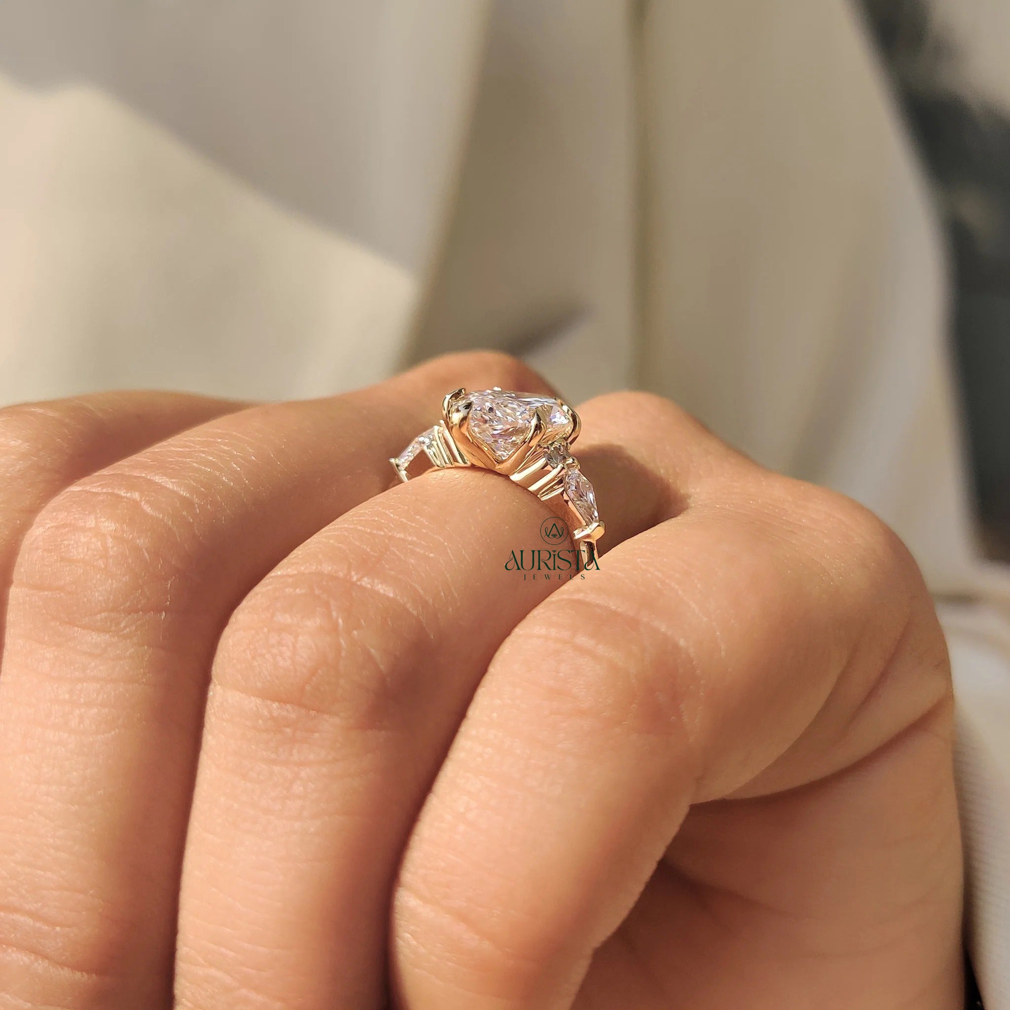 Marquise Cut Diamond Ring with Unique Kite Side Stones