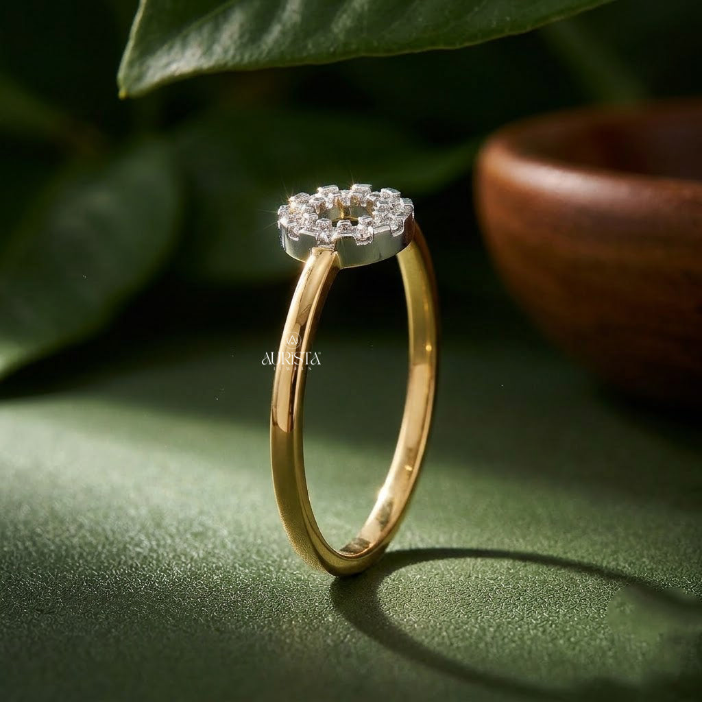 Lab Grown Diamond Gold Circle Ring Geometric Statement Band Modern Stacking Ring