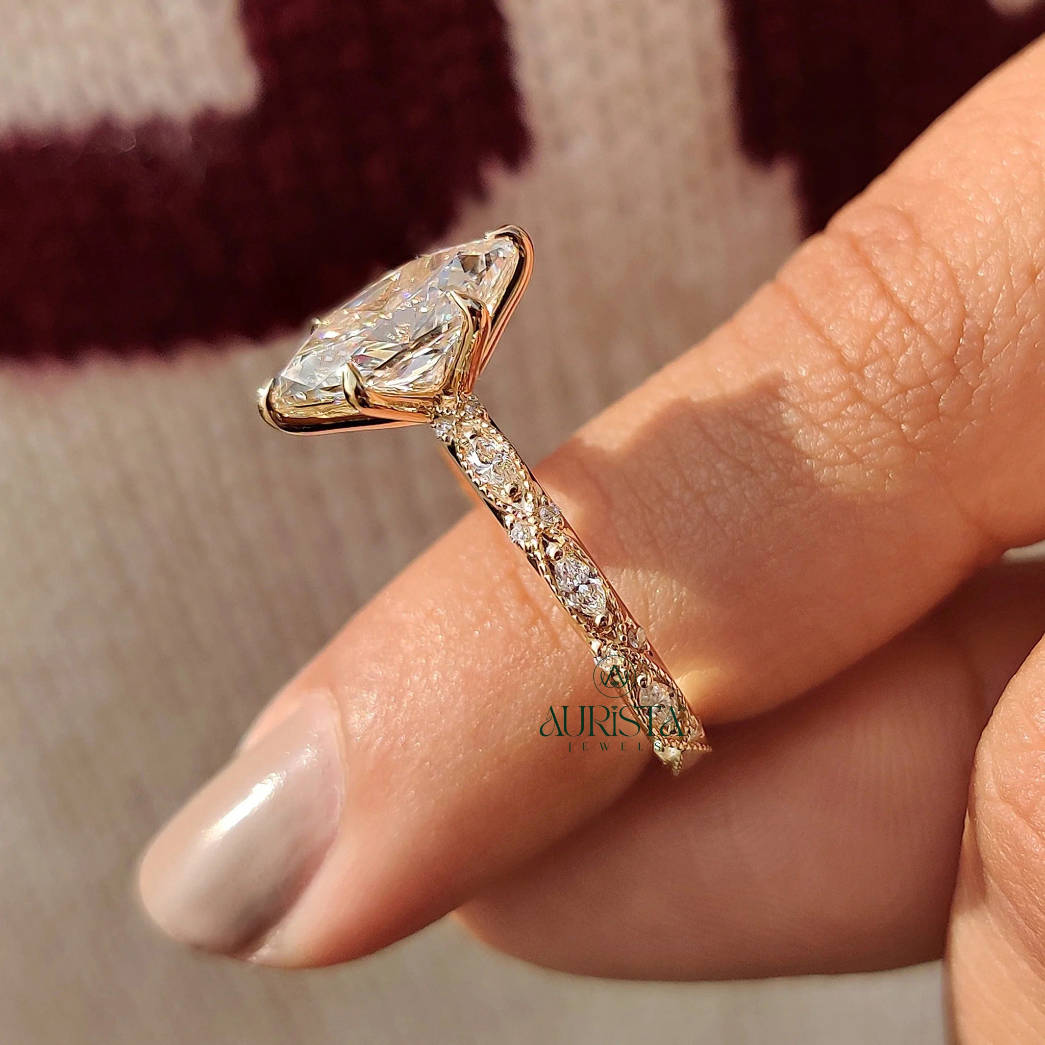 Marquise Cut Diamond Ring with Vintage Twisted Accent Band
