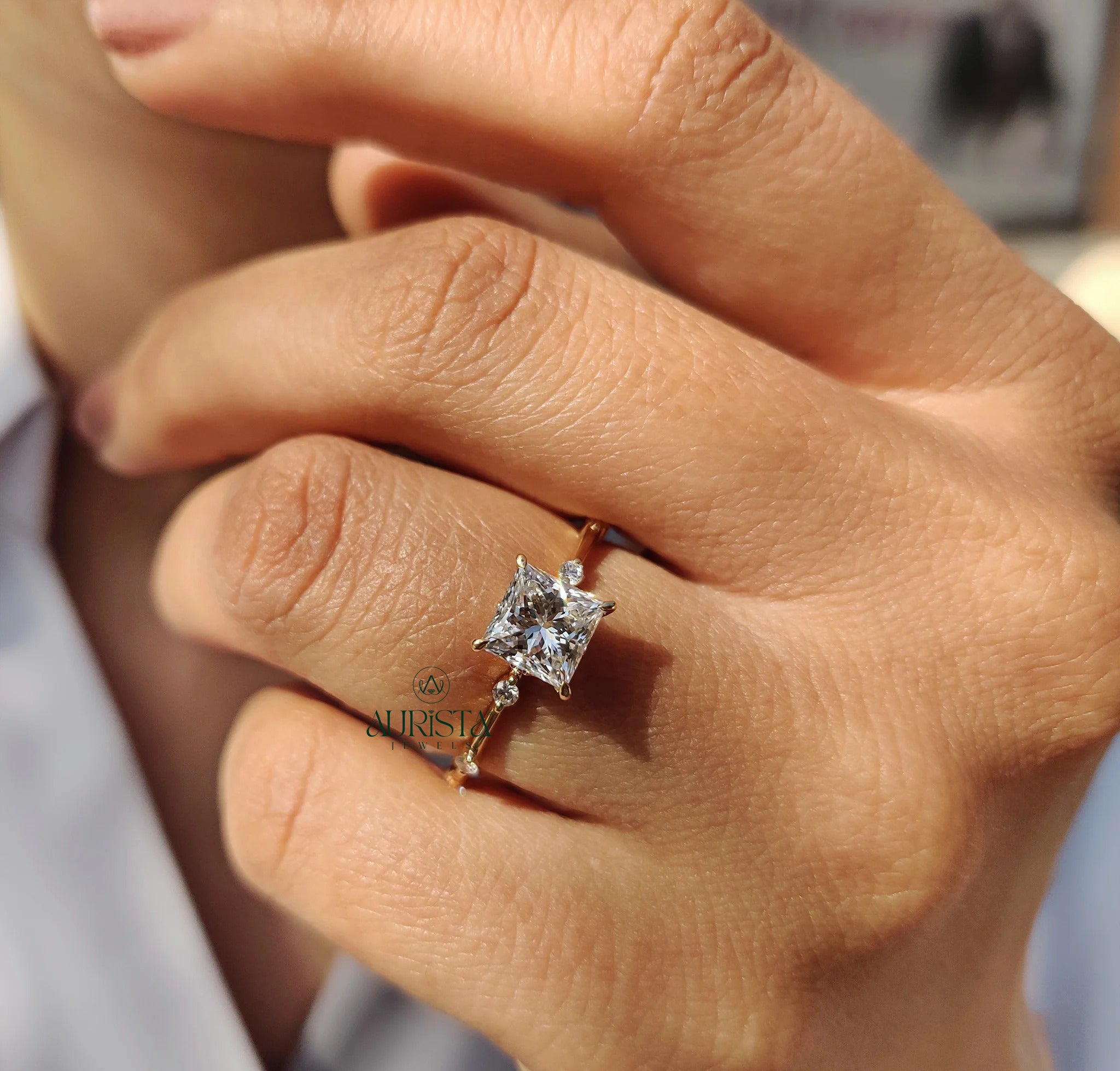Celestia Princess Cut Diamond Ring with Elegant Pave Sparkle