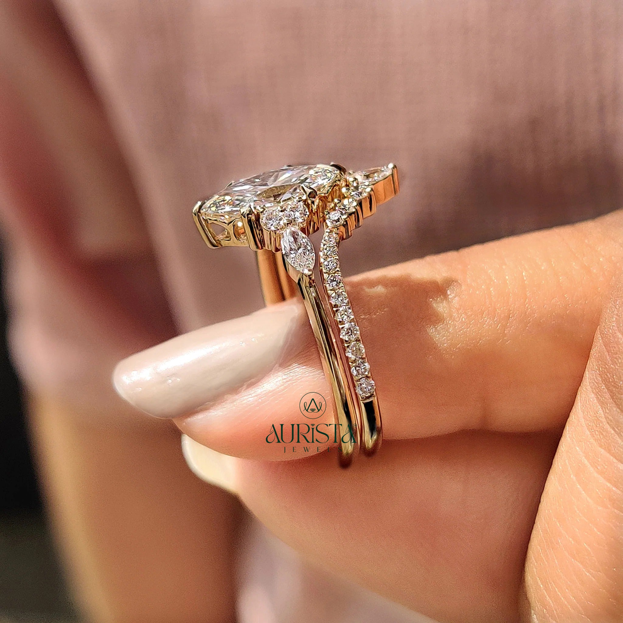 Celestia Marquise Diamond Bridal Set with Royal Pave Sparkle