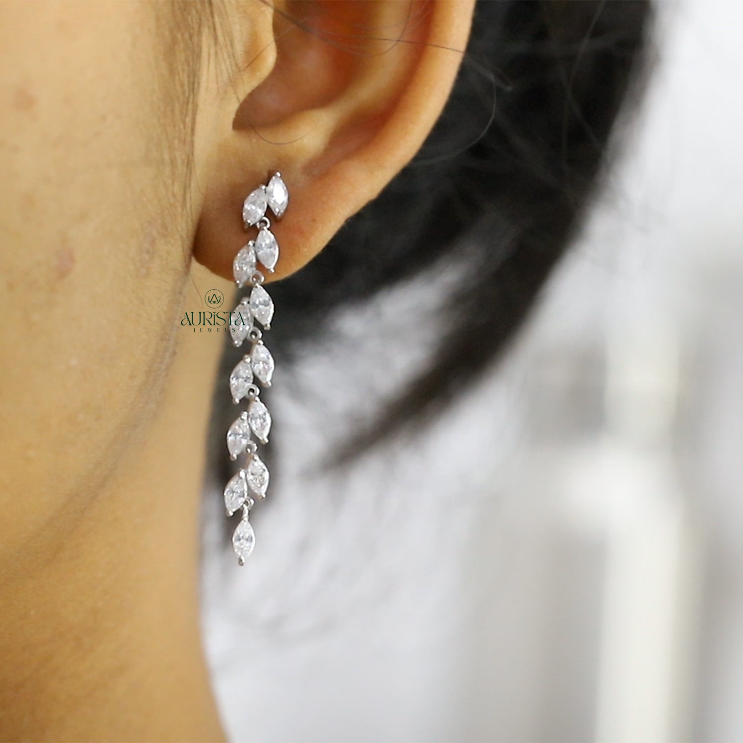 Marquise Cut Moissanite Drop Earrings Dainty Leaf Chain Dangle Earrings