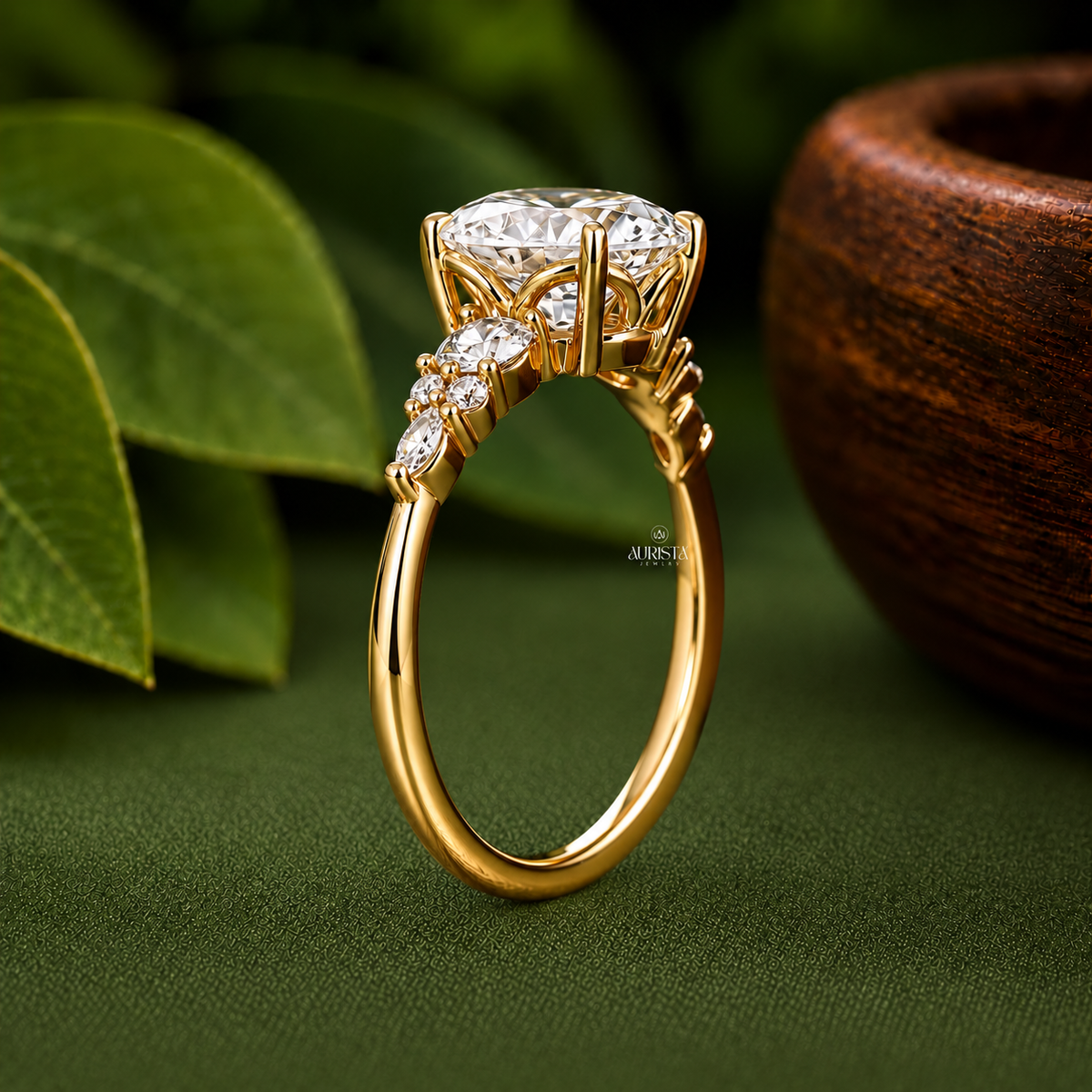 2 Carat Oval Lab Grown Diamond Ring, Side Stone, Bridal Jewelry