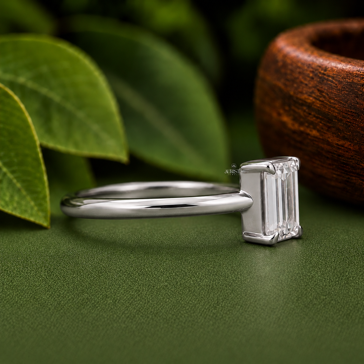Emerald Cut Lab Grown Diamond Ring, Minimalist Engagement Wedding Ring Solitaire