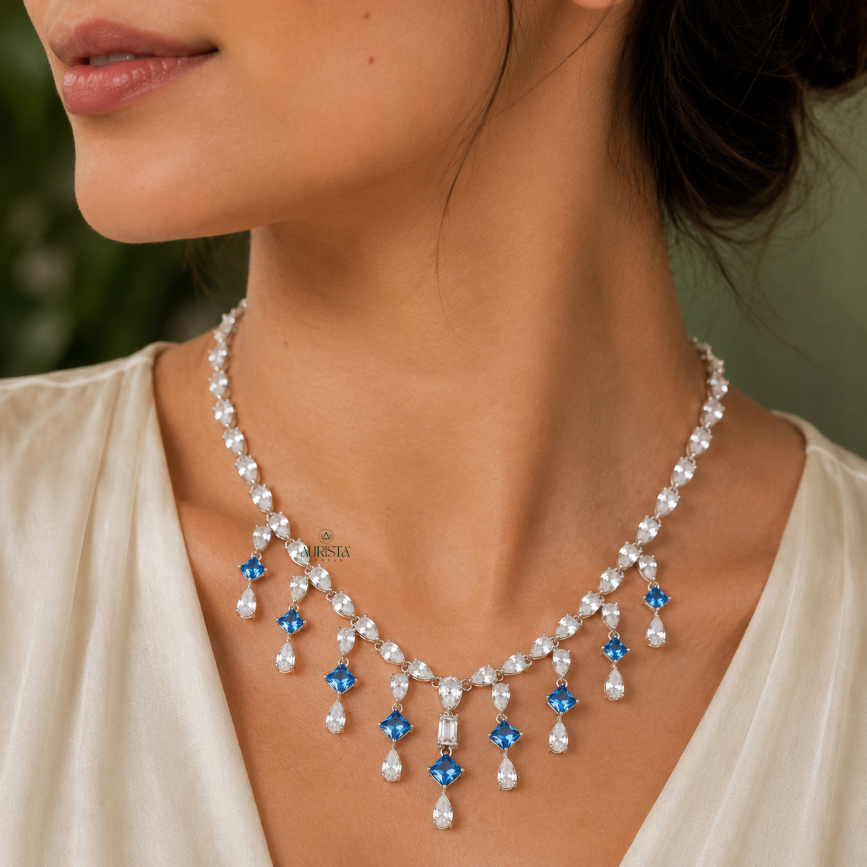 Pear Moissanite Necklace and Earring Set, Bridal Teardrop Statement Jewelry