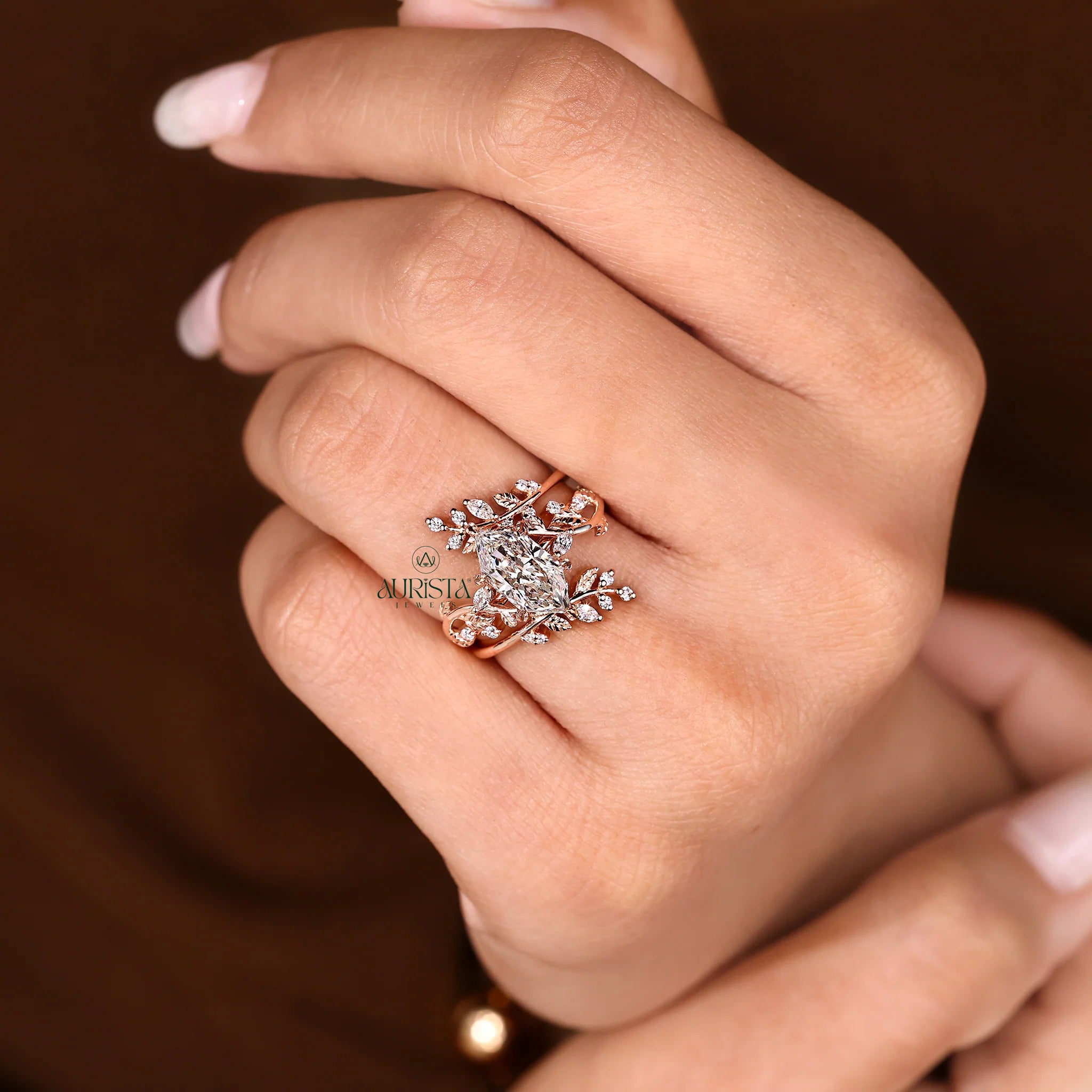 Elven Marquise Diamond Enchanted Twig Bridal Set