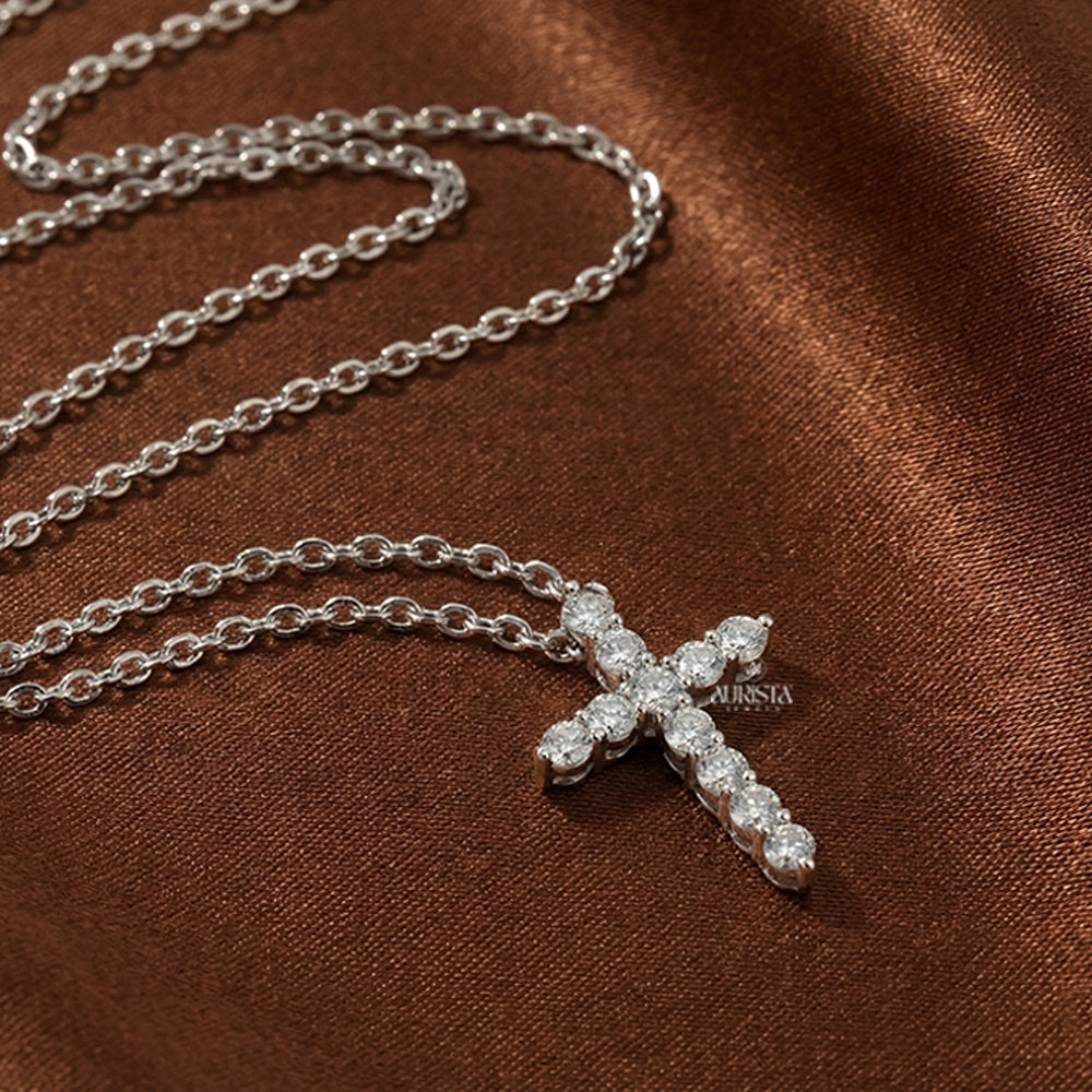 Grace in Light Round Diamond Pendant in White Gold