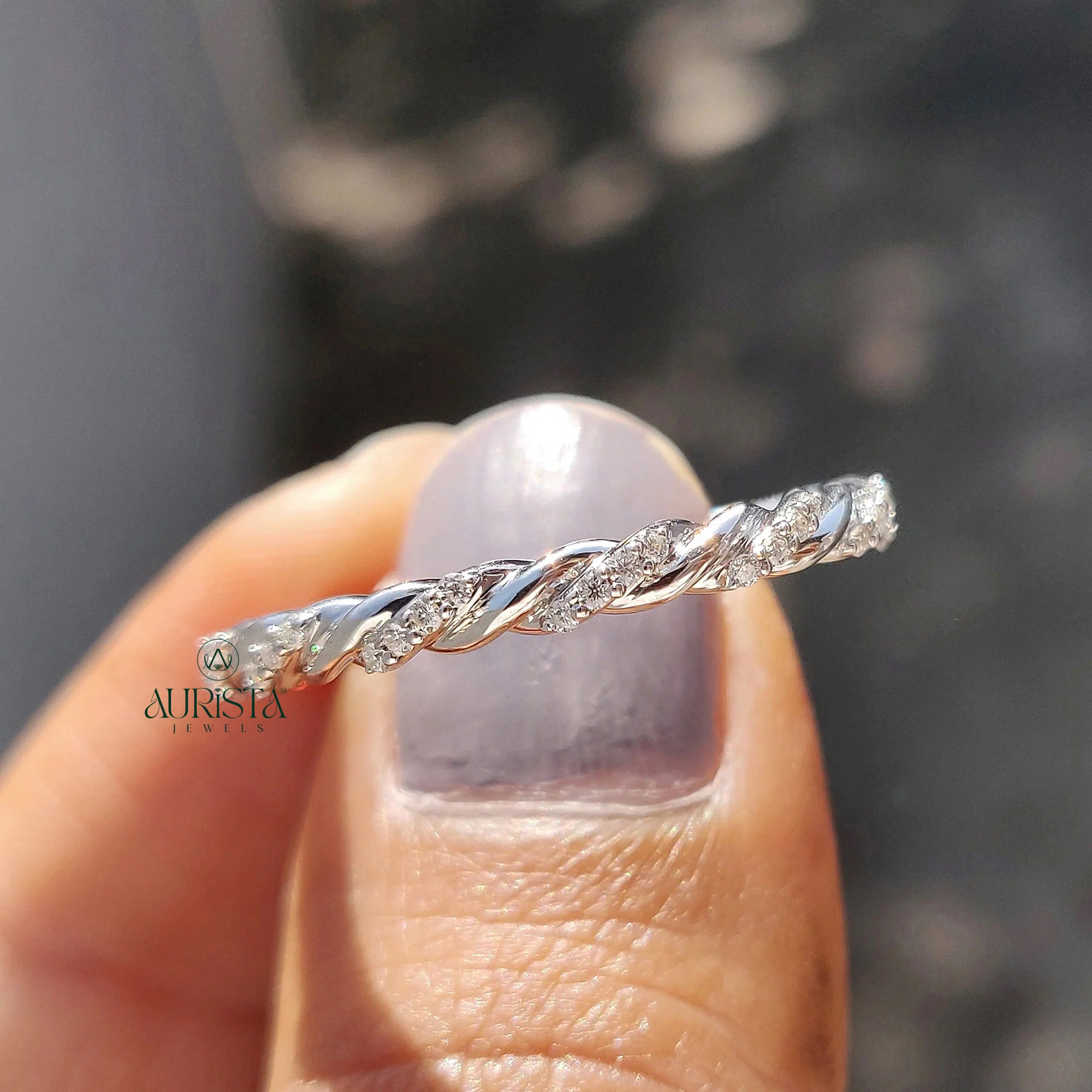 Moissanite Diamond Dainty Eternity Band Minimalist Stackable Wedding Ring