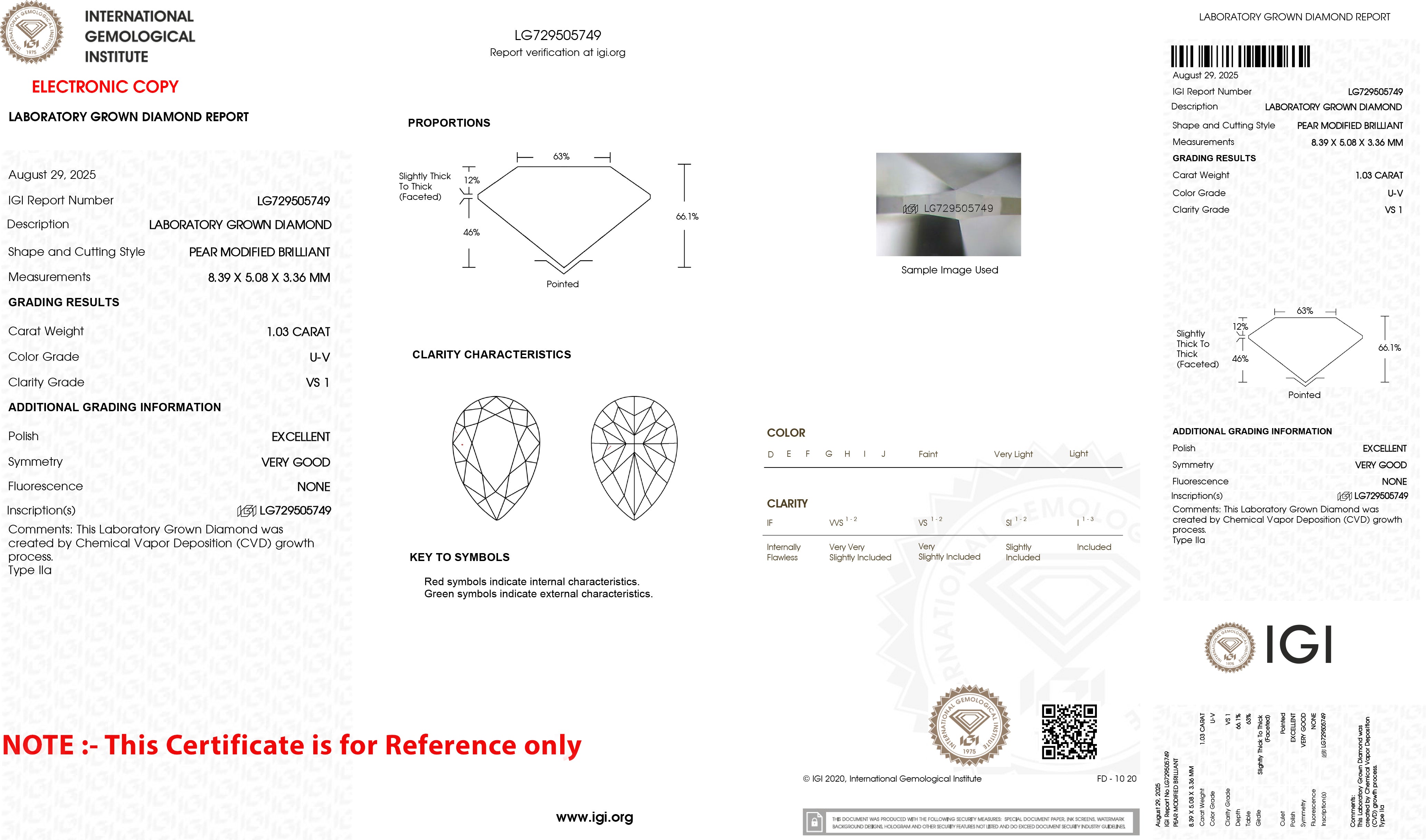 IGI Certified 1.50 CT Pear Shape Lab Diamond for Jewelry