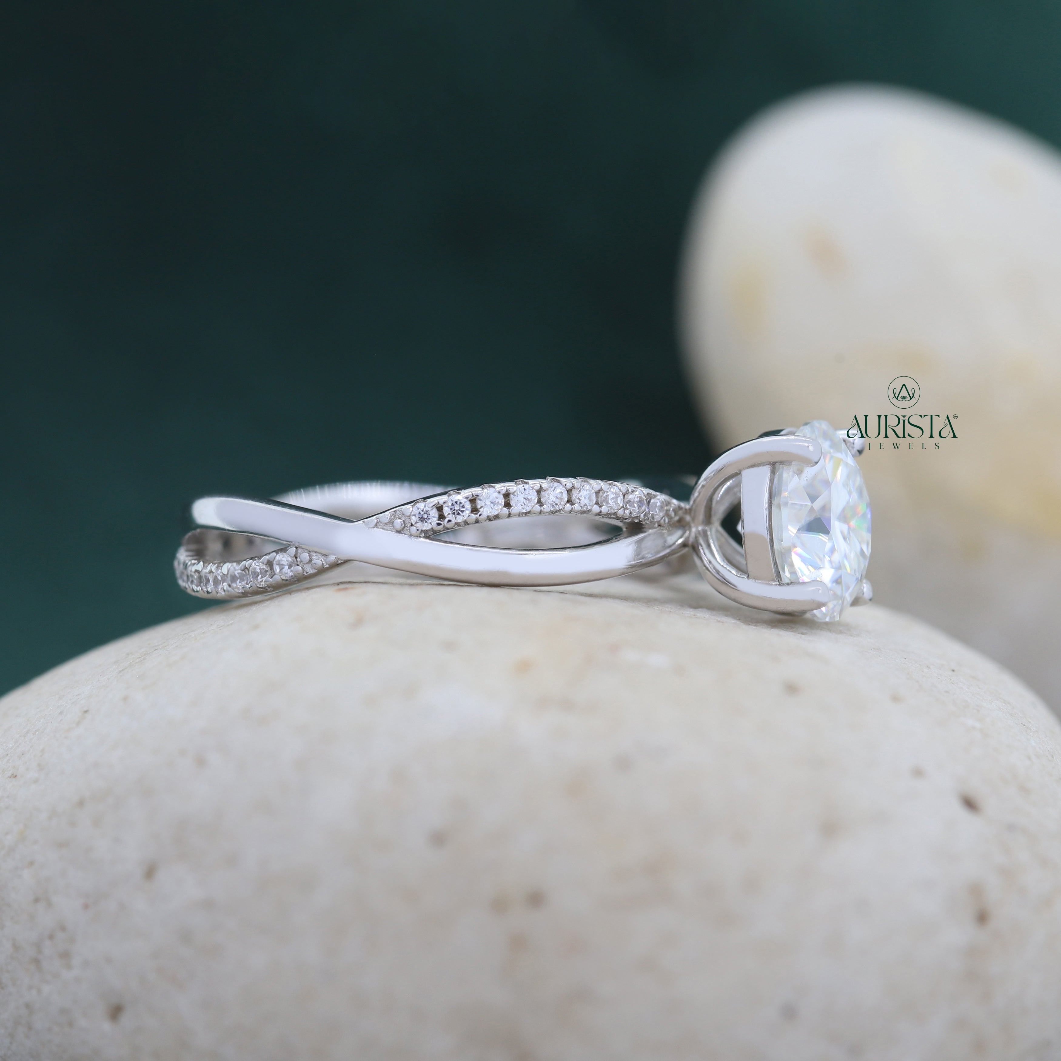 Round Cut Lab Grown Diamond Ring, Side Stone, Engagement Ring Minimalist Jewelry