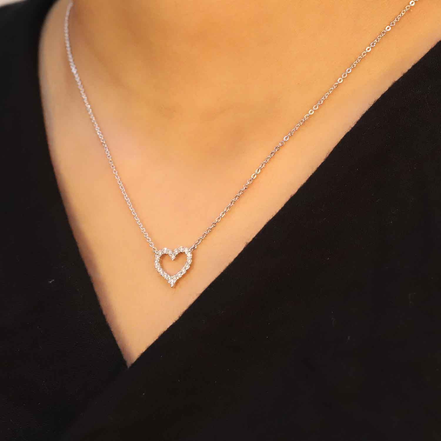 The Heart of Round Diamond Pendant in White Gold